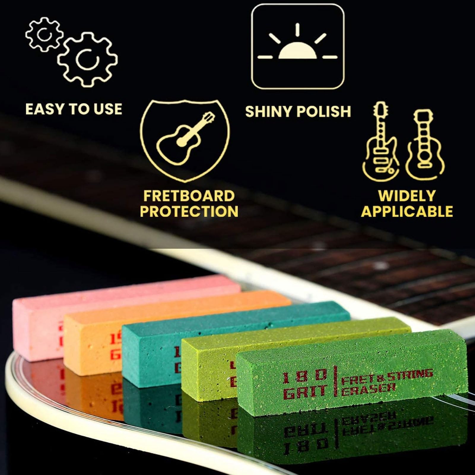 5 Pièces Gomme de Frette, Kit de Polissage de Touche Guitare Instrument de Musique Dépoussiéreur Brosse Outil de Nettoyage de Frette pour L'entretien de Réparation
