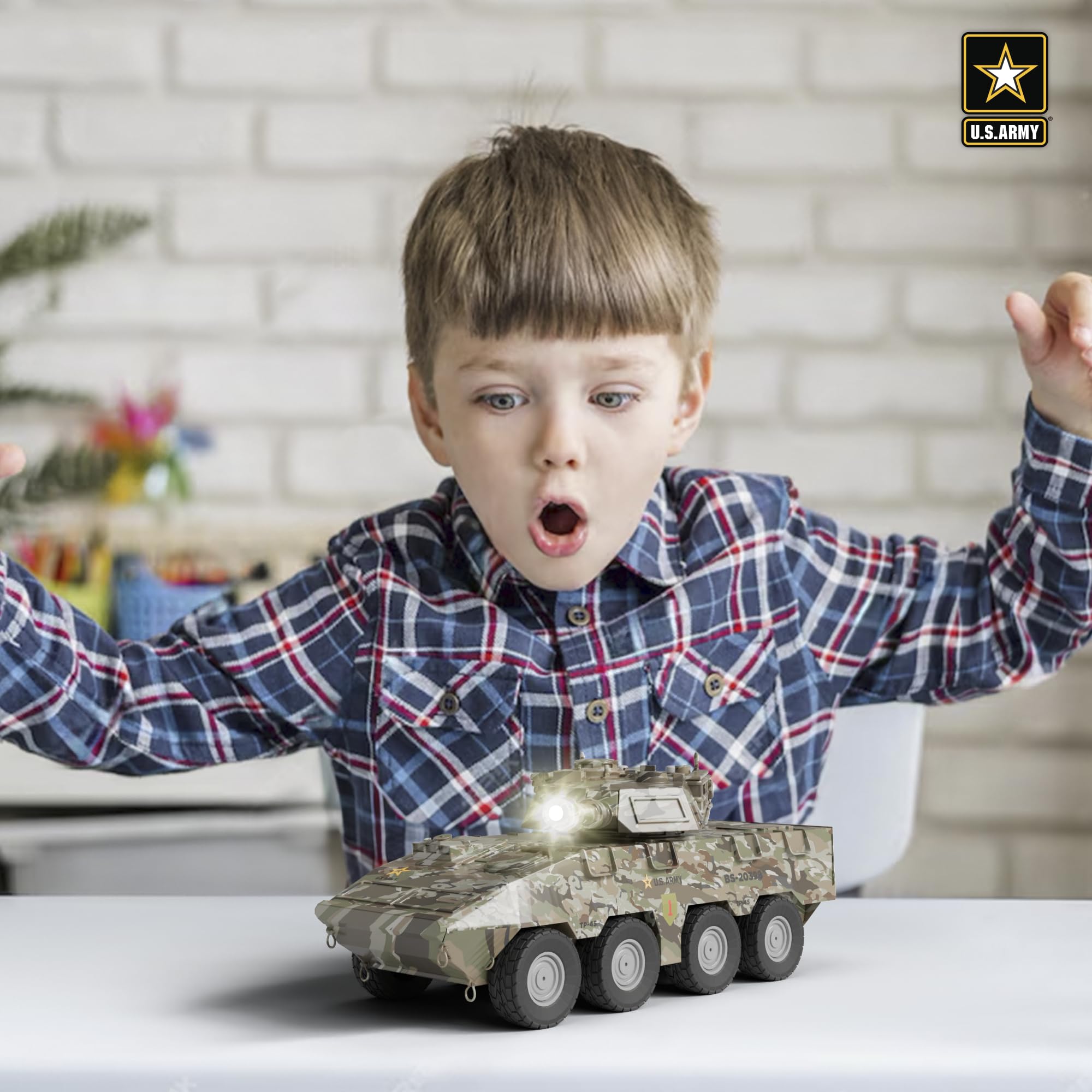 Vehículo tanque del ejército de los Estados Unidos de juguete para niños pequeños y niños mayores de 3 años, alimentado por fricción, luces y sonidos realistas 6