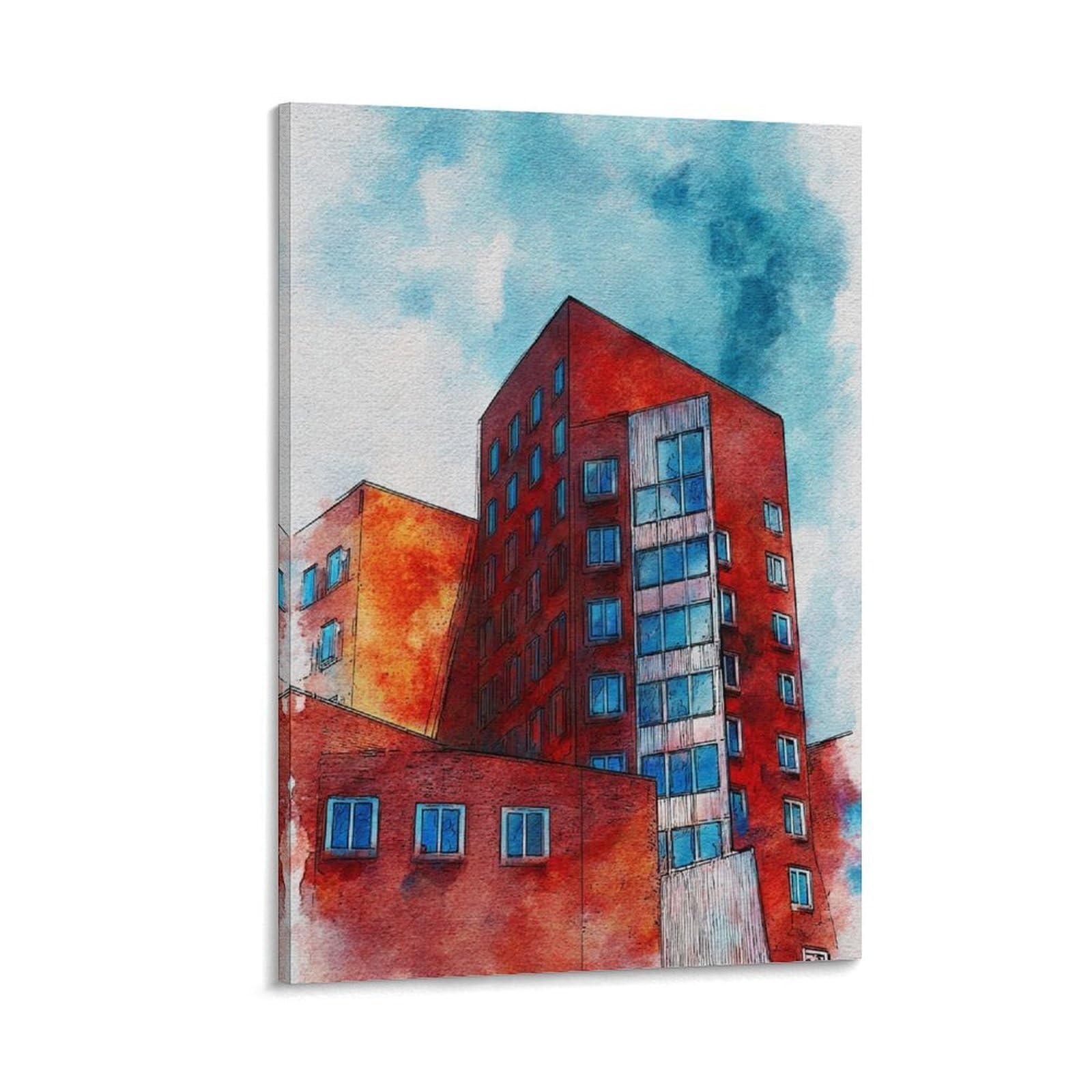 Lcynnh Frame-Style Dusseldorf Germany 24X36inch(60X90cm) Vintage Travel Poster Watercolor Canvas Art