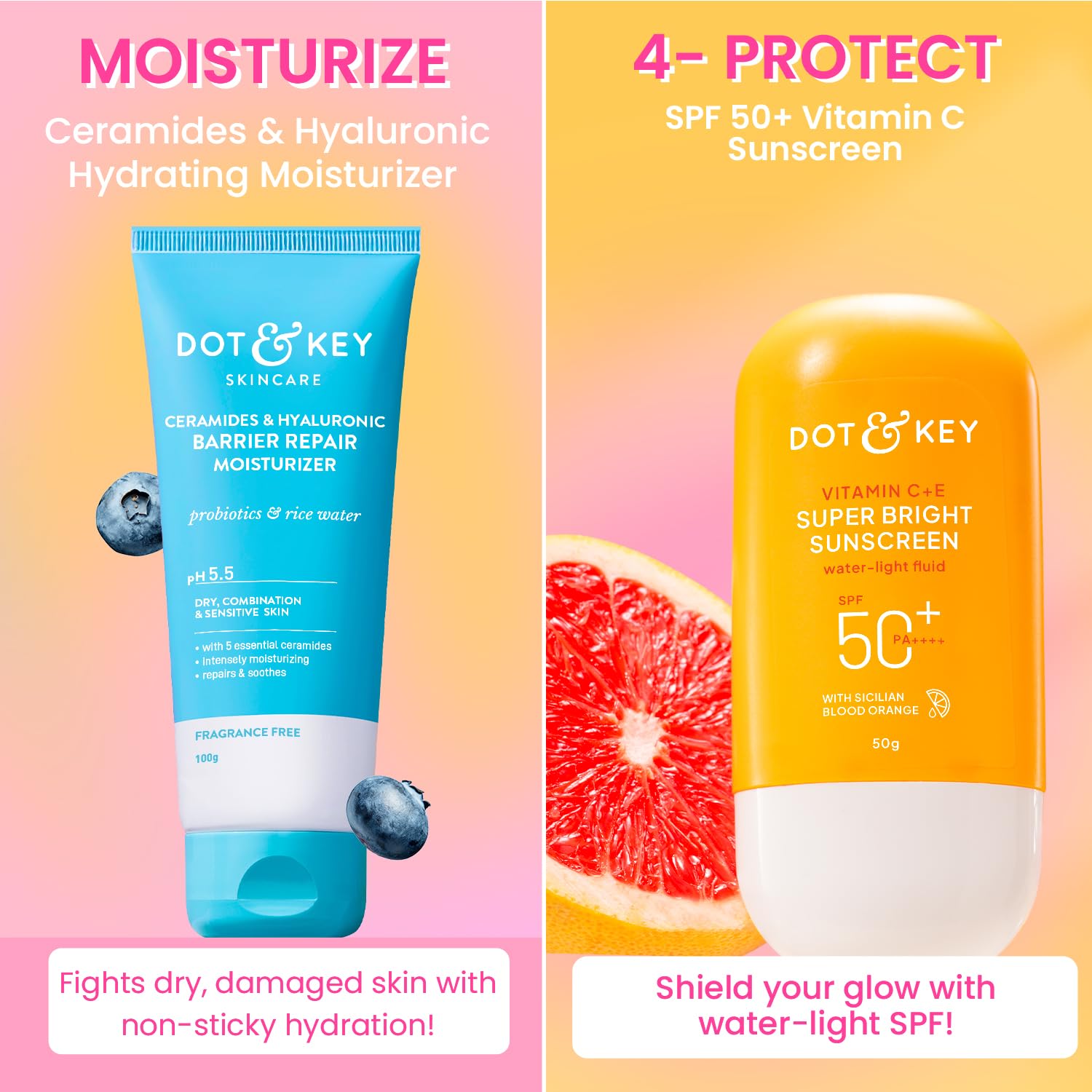 DOT & KEY Ceramides & Hyaluronic Skin Barrier Repair + Face Cream For Dry Skin-100G & Vitamin C+E Super Bright Sunscreen Spf 50 Pa+++ - 50G | For Men & Women, 1 Count 2