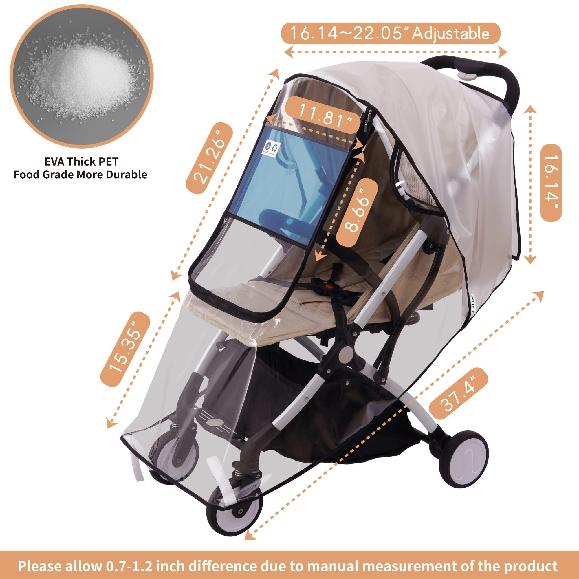 Bemece Cubierta universal para la lluvia para cochecito, protección contra el clima de viaje, resistente al viento y al agua, protege del polvo y la nieve