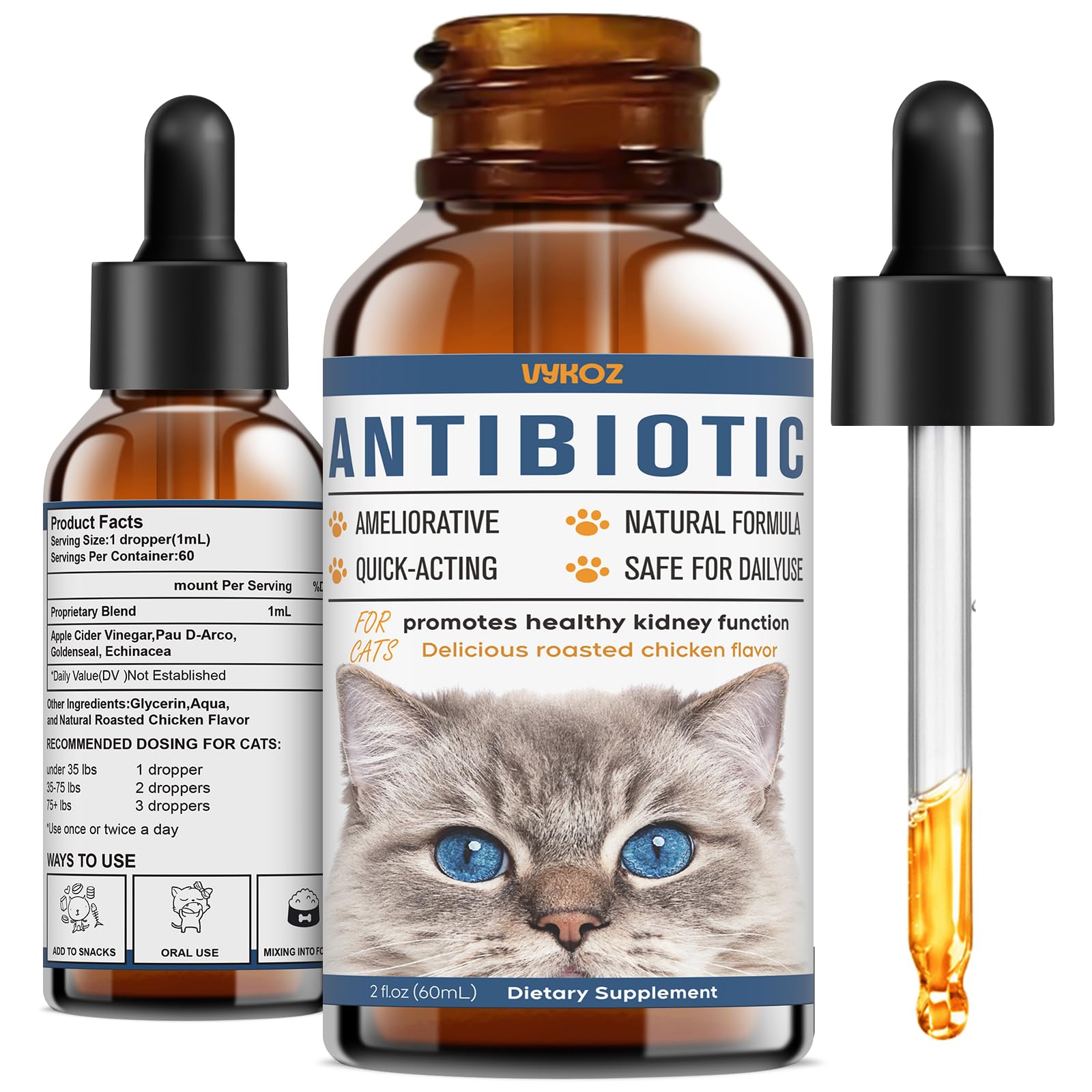 Antibiotics for Cats - Natural Cat Antibiotics for Allergy Itch Relief, Immune Boosting - Antibiotics for Immune Boosting, Urinary Tract Infections - Supplemental Vitamins for Cat and Dog, 2 fl oz