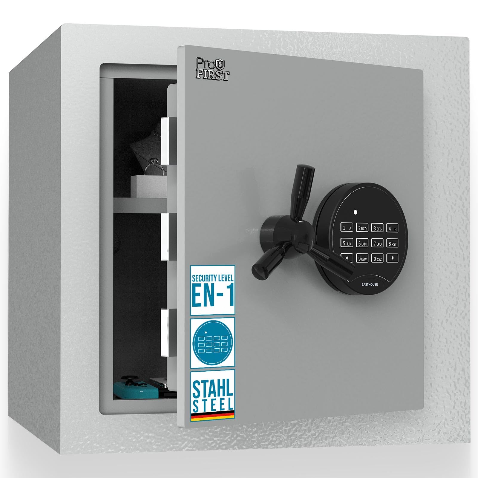 Profirst Wertschutzschrank Fortress 40 EN1 Elektronikschloss Feuerfalz Stahl 1 verstellbarer Fachboden inkl. Befestigungsmaterial