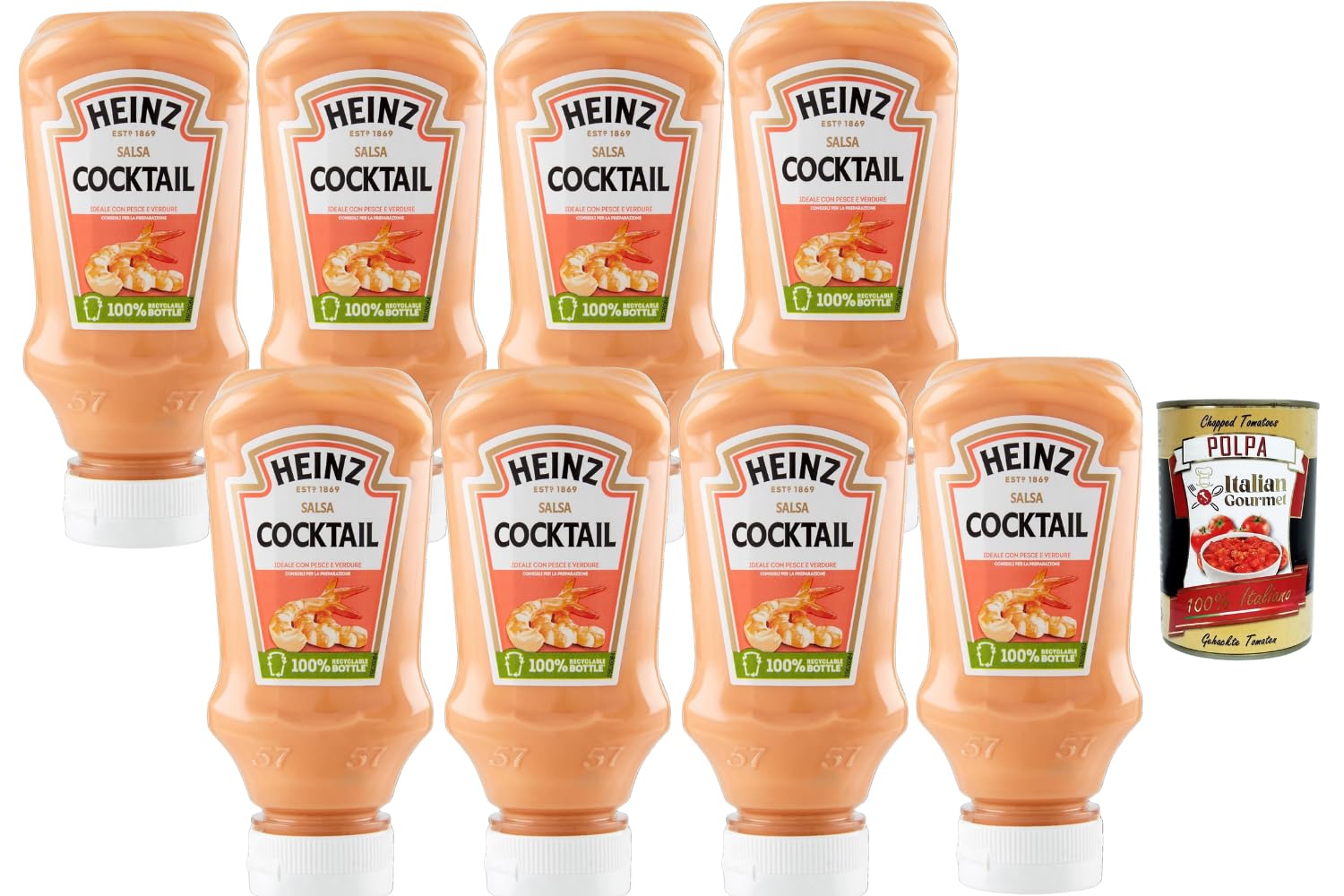 Italian Gourmet Sauce Cocktail – 8 x 225 g, sauce cocktail crémeuse type “seafood sauce” pour crevettes, fruits de mer, poisson, crudités, salades, sandwichs & apéritif + Italian Gourmet Polpa