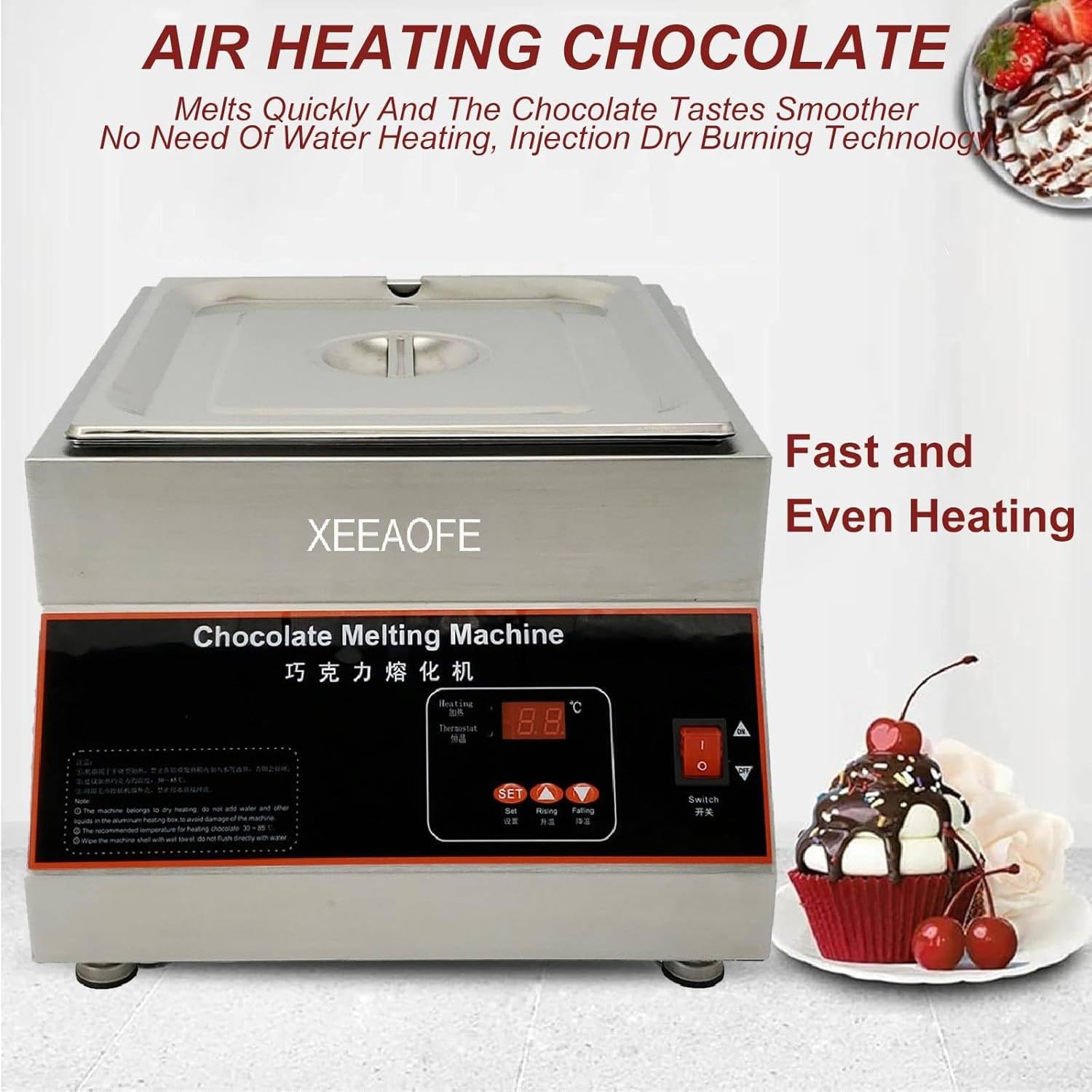 Tempéreuse à Chocolat Commerciale 500 W Bain-Marie électrique pour Chocolat Fondoir à Chocolat Température Réglable 0-95 ℃ en INOX Alimentaire pour Chauffer Beurre Crème Lait,1tank