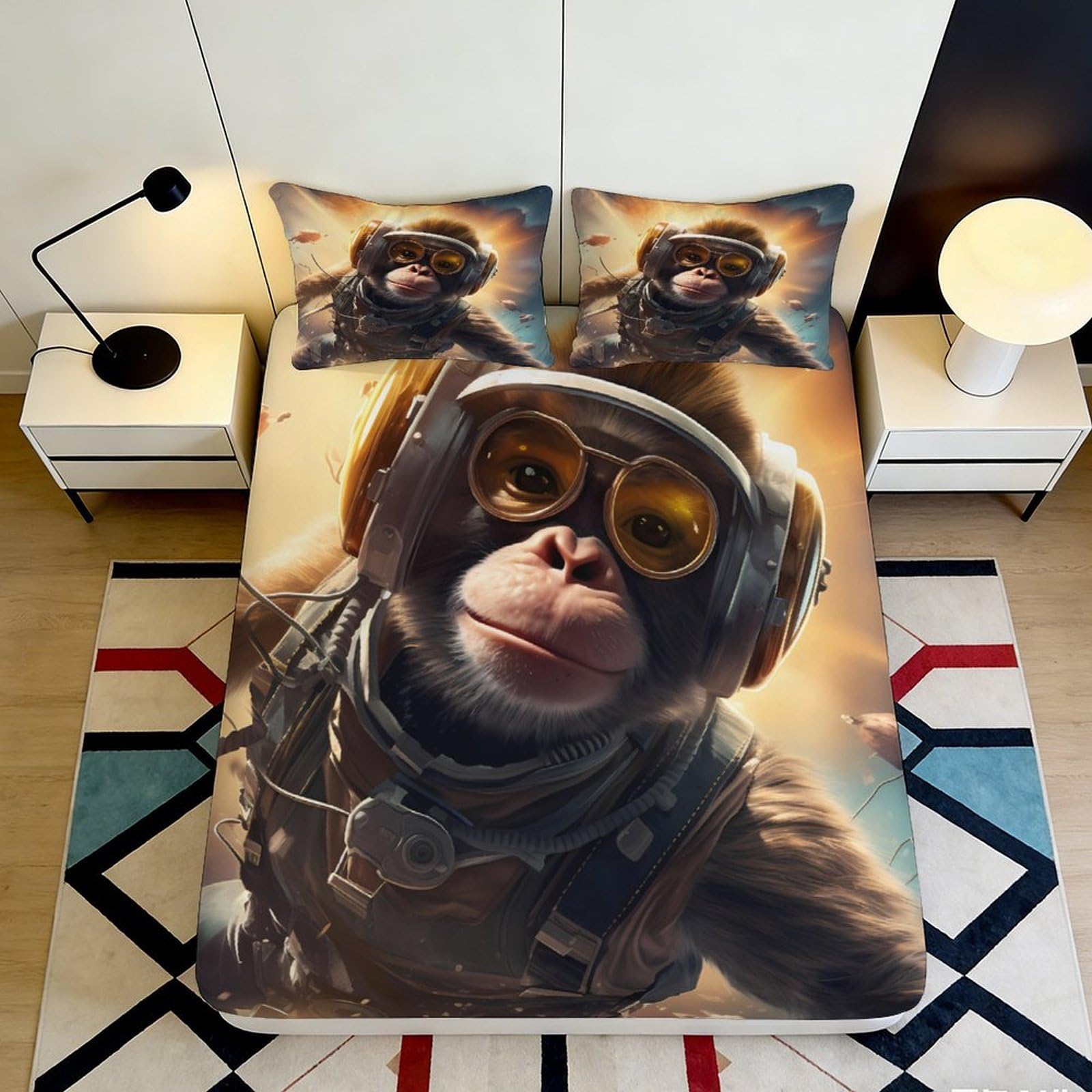 Jqzkxnhpbr Style-4 3D Printed Aviator Monkey Fitted Sheet Microfiber Breathable Animal Bed Cover For Bedroom Dorm Mattress Decor 90X200x25cm