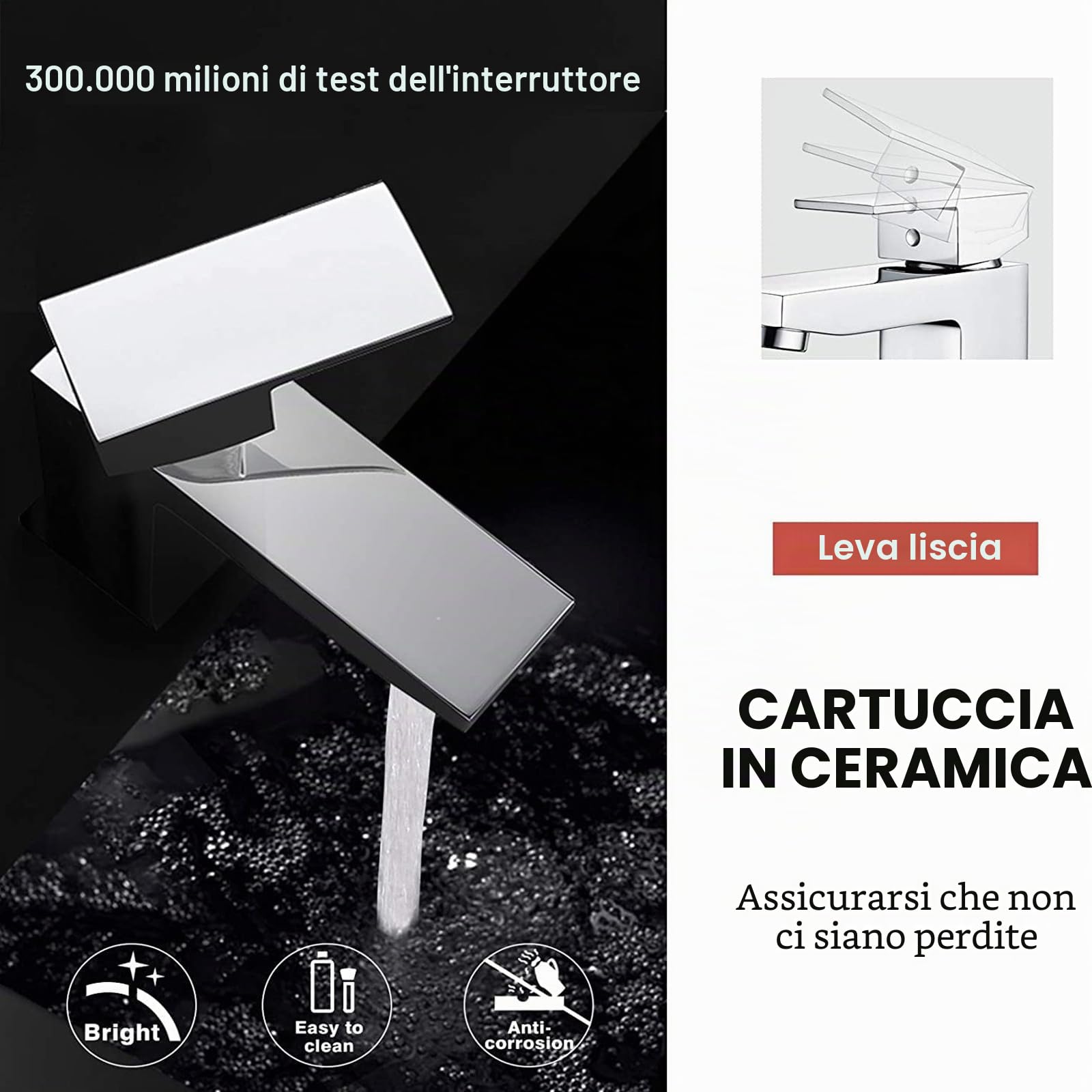 Hapilife Rubinetti per lavabo quadrati con scarico pop-up per lavabo da bagno con tubi standard del Regno Unito, miscelatore monocomando per lavabo caldo e freddo per bagno