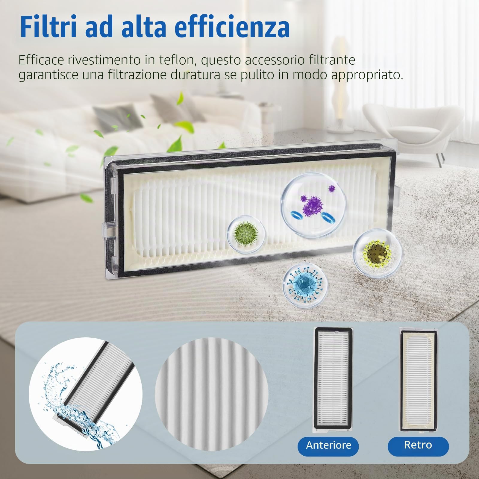 VIEWALL Accessori per Roborock QV 35A/QV 35S/Qrevo S PRO/QR 598/QR 798 Aspirapolvere,1 Spazzola Principale,4 Filtri HEPA,4 Sacchetti per Polvere,4 Panni per la Pulizia,4 Spazzole Laterali,1 Pennello