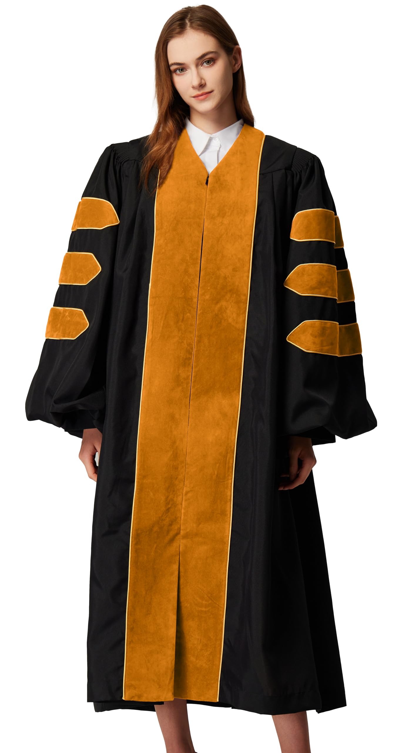 MyGradDay Unisex Deluxe Doctoral Graduation Gown with Gold Piping