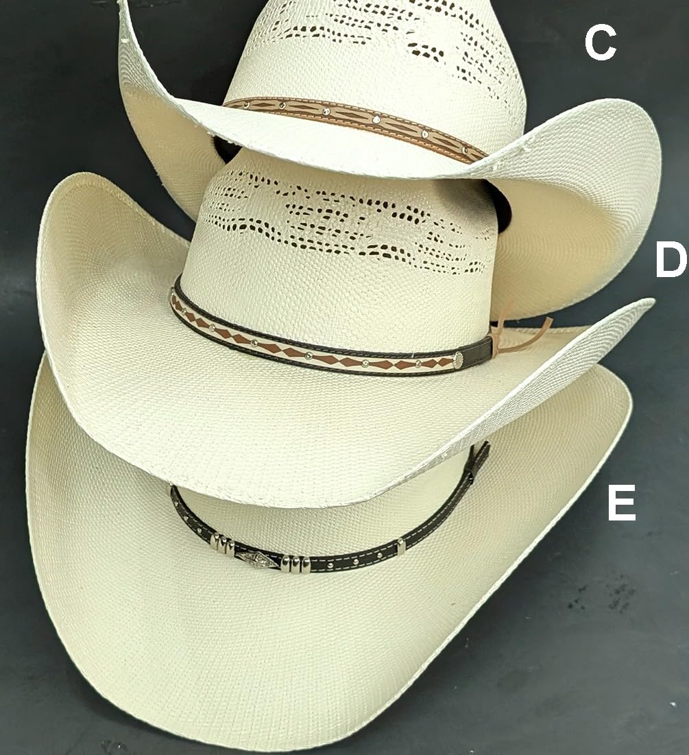 Modestone Cappello da cowboy in paglia, unisex, in pelle, stile Bangora, bianco sporco