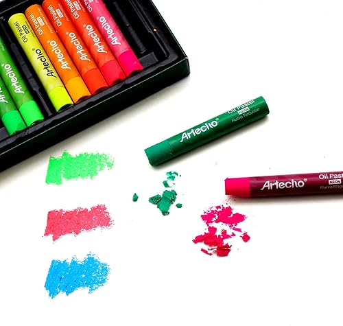Miniatura 3 de Artecho Juego de 12 colores pastel al óleo de neón, pasteles suaves al óleo para pintura artística, dibujo, mezcla (0.394 x 2.756 in)