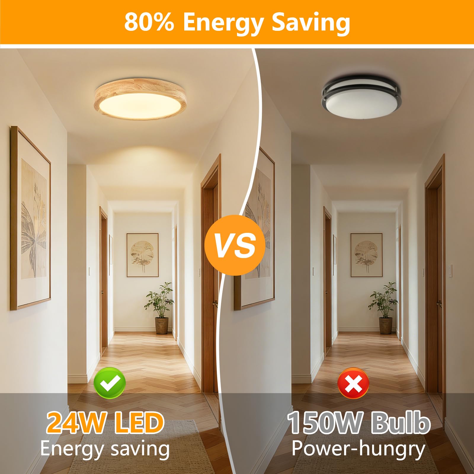 LED Deckenleuchte 24 W, Deckenlampe Holz ∅ 30 cm, Schlafzimmerlampe