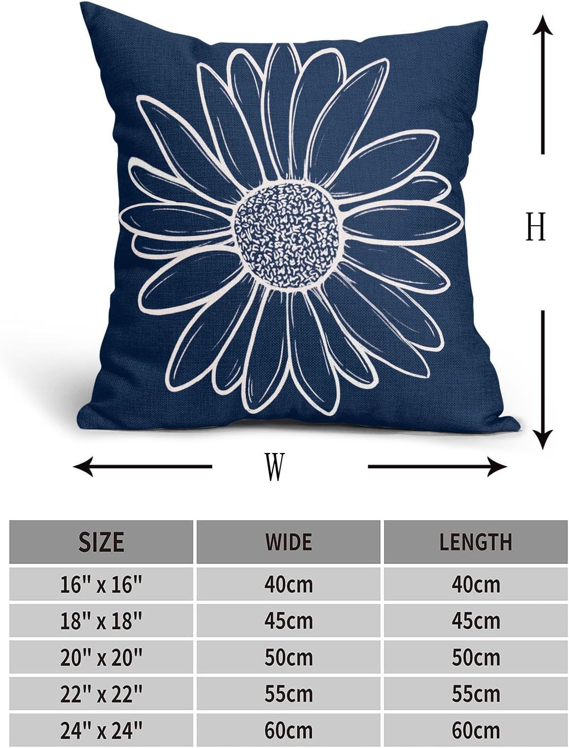 aportt Spring Summer Daisy Flowers Pillow Covers 18X18 Inch Navy Blue Floral Bloom Decorative Pillow Cases Seasonal Modern Cotton Linen Throw Pillows Set of 2 Farmhouse Home Decor for Sofa Couch - Image 5