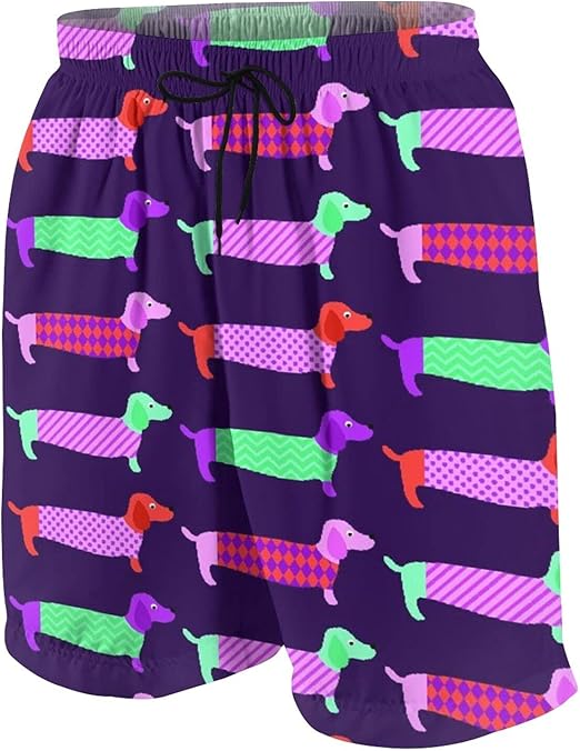 Men's Swim Trunks,Dachshund Sixties Inspired Color Palette with