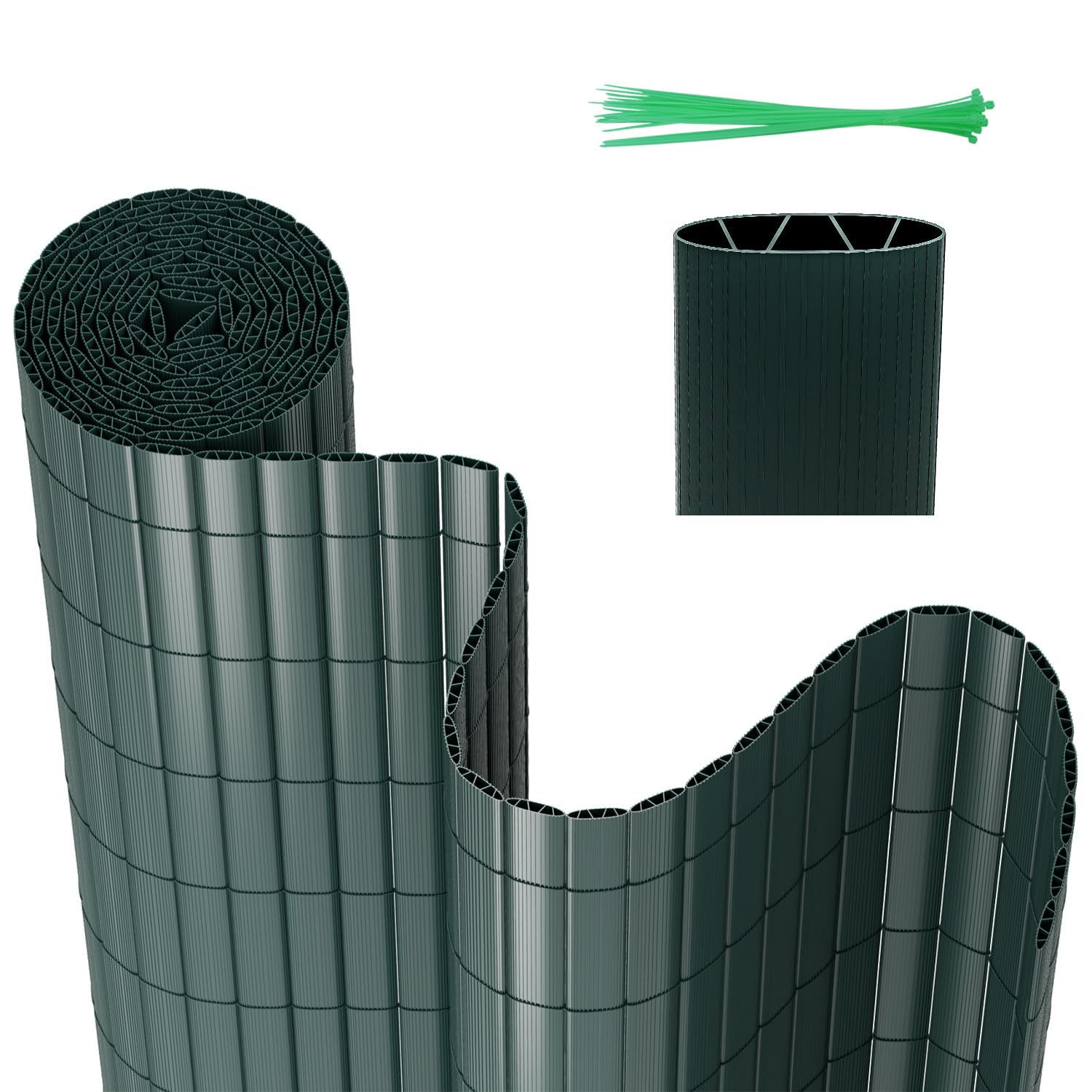 Peviasot PVC Sichtschutzmatte, 180x700cm Sichtschutzzaun, Vervierfachen Verstärkung Innen, Balkon Sichtschutz mit Kabelbindern, ohne Bohren, Windschutz Wasserdicht für Balkon Garten, Grün