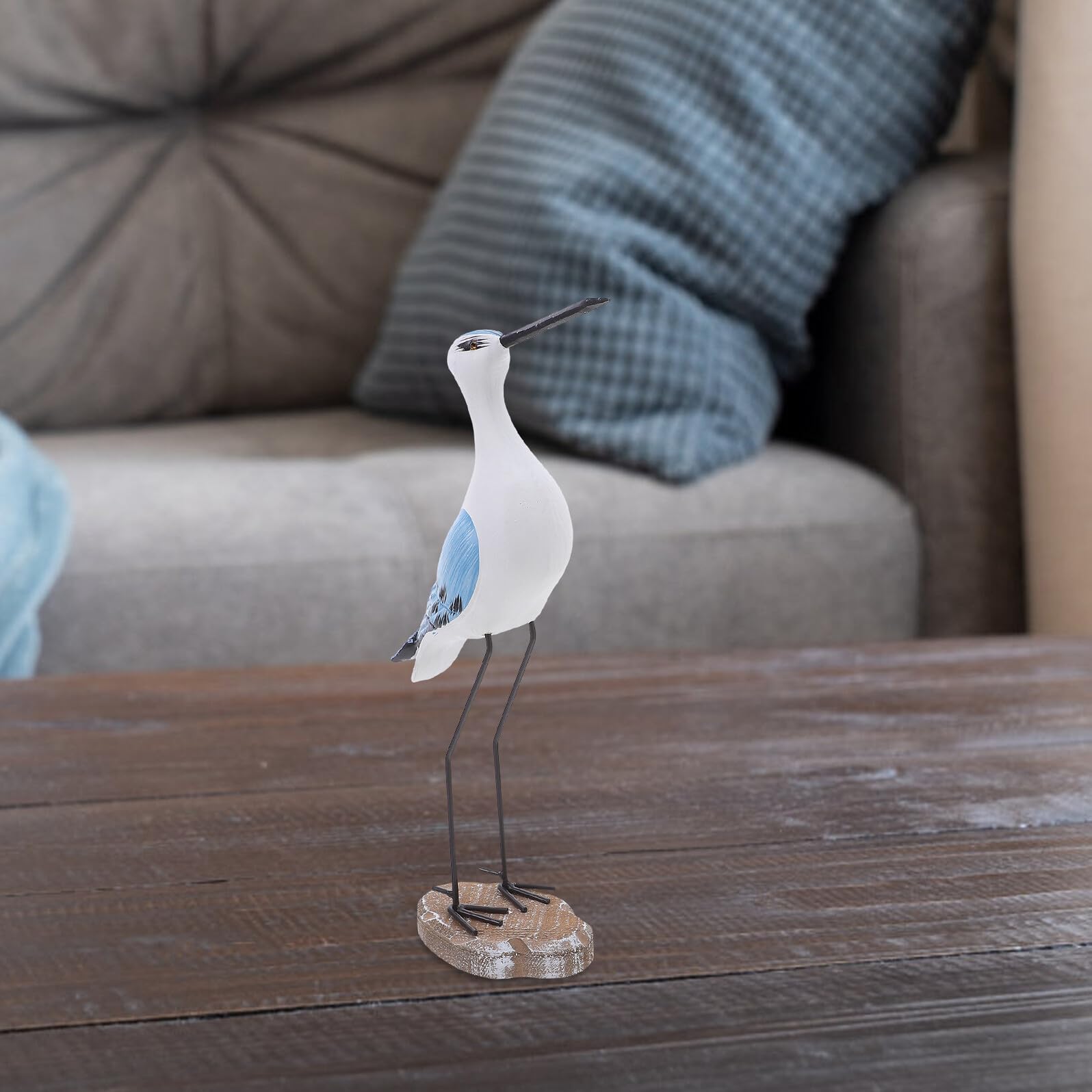 Housoutil Juego de 2 Estatuas de Gaviotas de Madera Tallada de 30 y 33 CM Decoración Costera Náutica para Jardín Repisa o Sala de Estar Figuras de Ave Marina para Casa de Playa