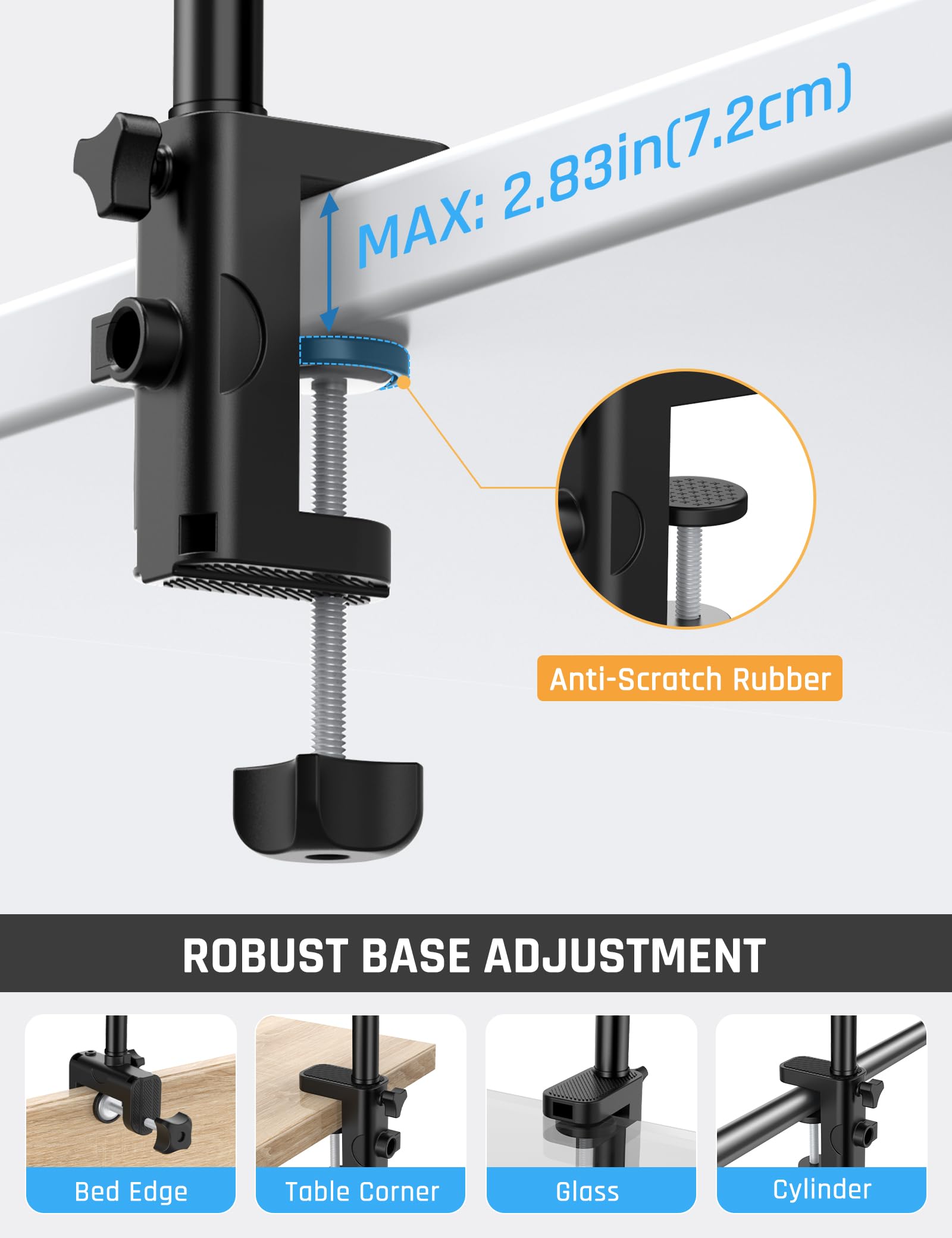 Jumkeet Support Tablette pour Lit, Support Réglable Rotatif à 360° avec Bras Stable, Bras Pliable pour iPhone Samsung Smartphone Series/iPad/Nintendo Switch/Kindle ou Autres appareils 4,7 à 12,9"