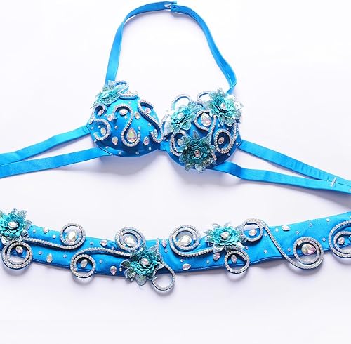 Miniatura 3 de ROYAL SMEELA Conjunto de disfraz de danza del vientre para mujer, faldas de danza del vientre, brasier y mangas de cinturón, traje profesional, 4