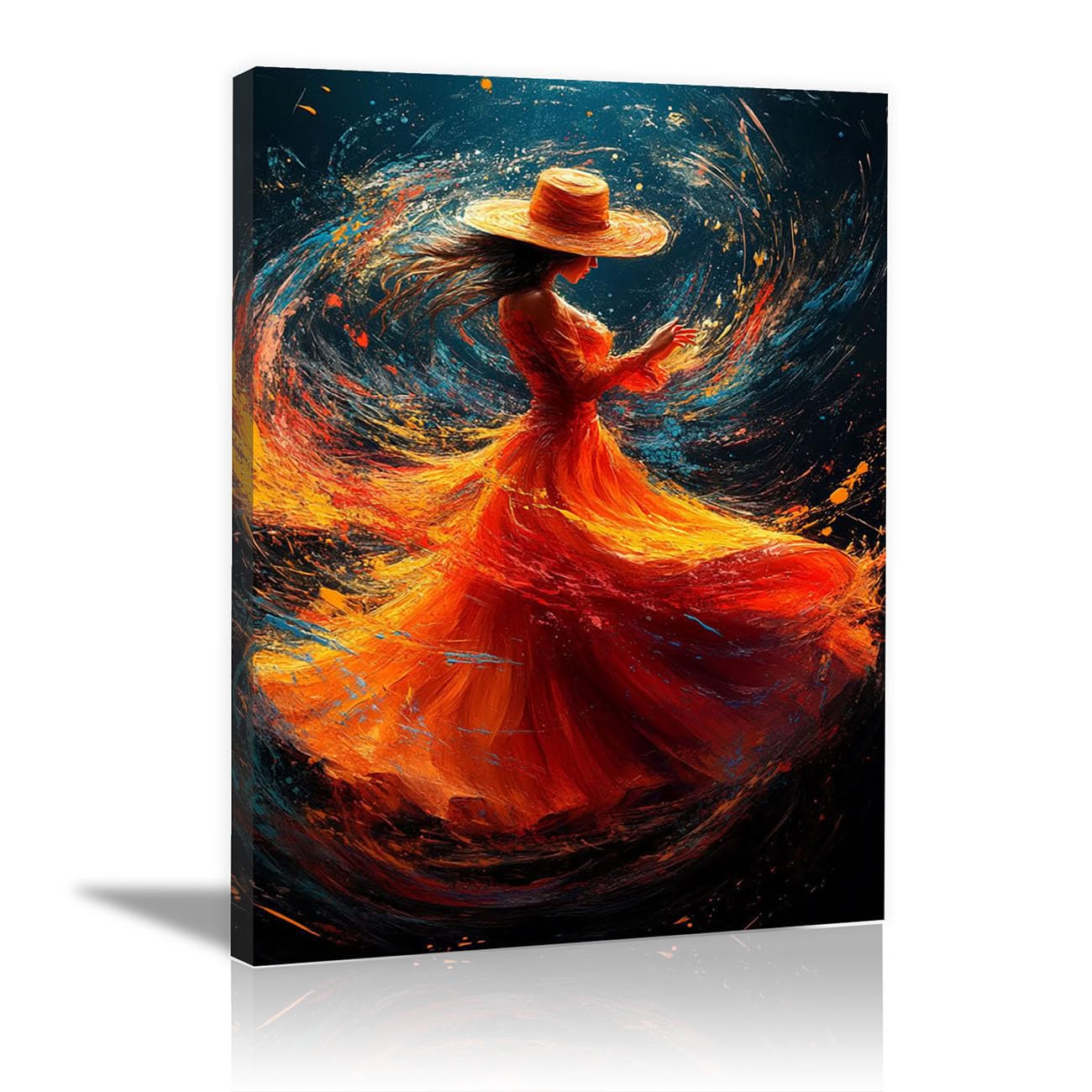 QUSAAOU Fashion Portrait Canvas Wall Art Orange Dress Swirl For Living Room Bedroom African American Decor For Home Afro Woman Poster And Prints(Orange)-30x45cm1 Framed