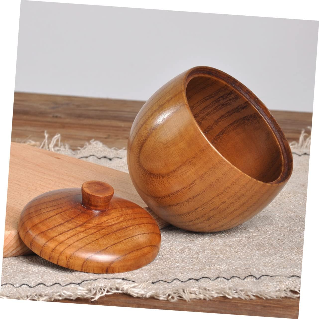 Zerodeko 2pcs Kitchen Canisters Condiment Pot Seasoning Jar Wood Storage Container