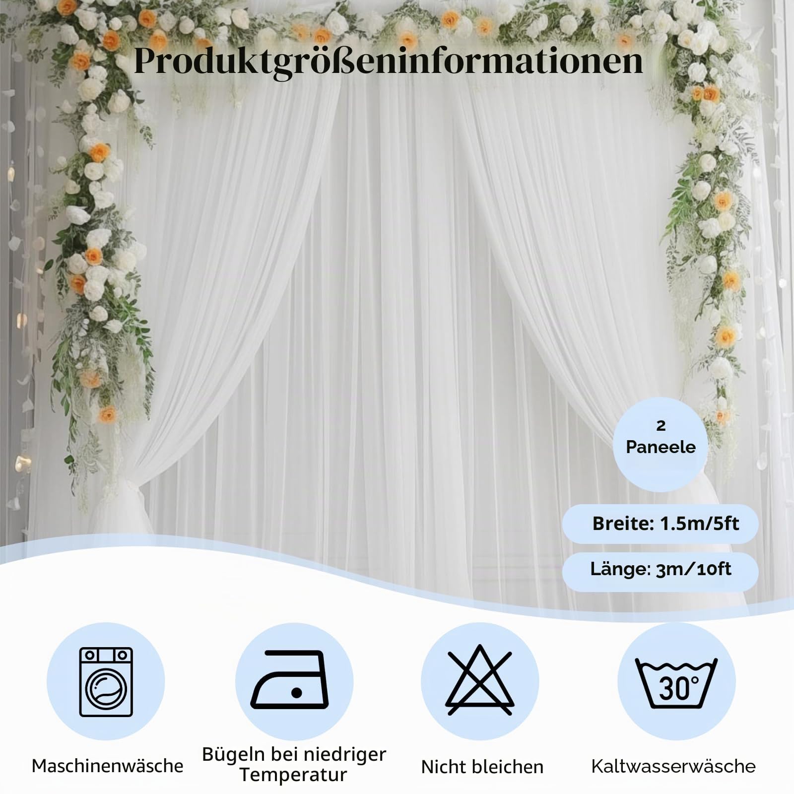 EMART Weißer Hintergrund Vorhänge, 3X3m Tüll Chiffon Stoff Drape für Parteien Hochzeit Bühne Dekoration, Weiche Glatte Tuch für Baby Dusche Fotografie Geburtstag Foto Fotoshooting