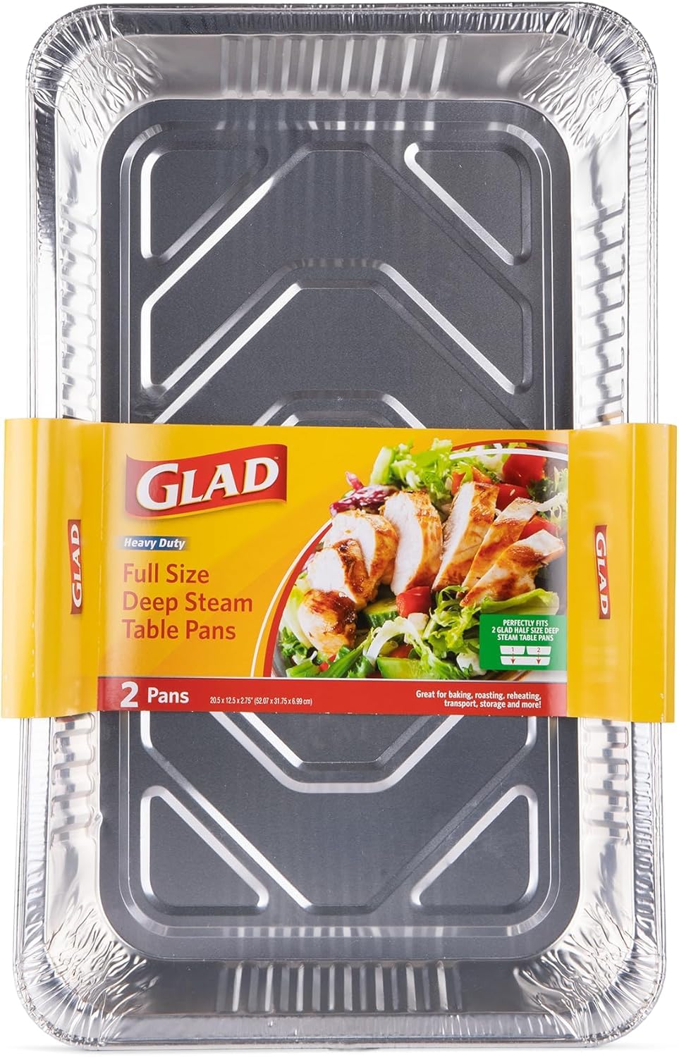 Glad Disposable Full Size Deep Steam Table Pans, 20.5 x 12.5 x 2.75", 2 Ct