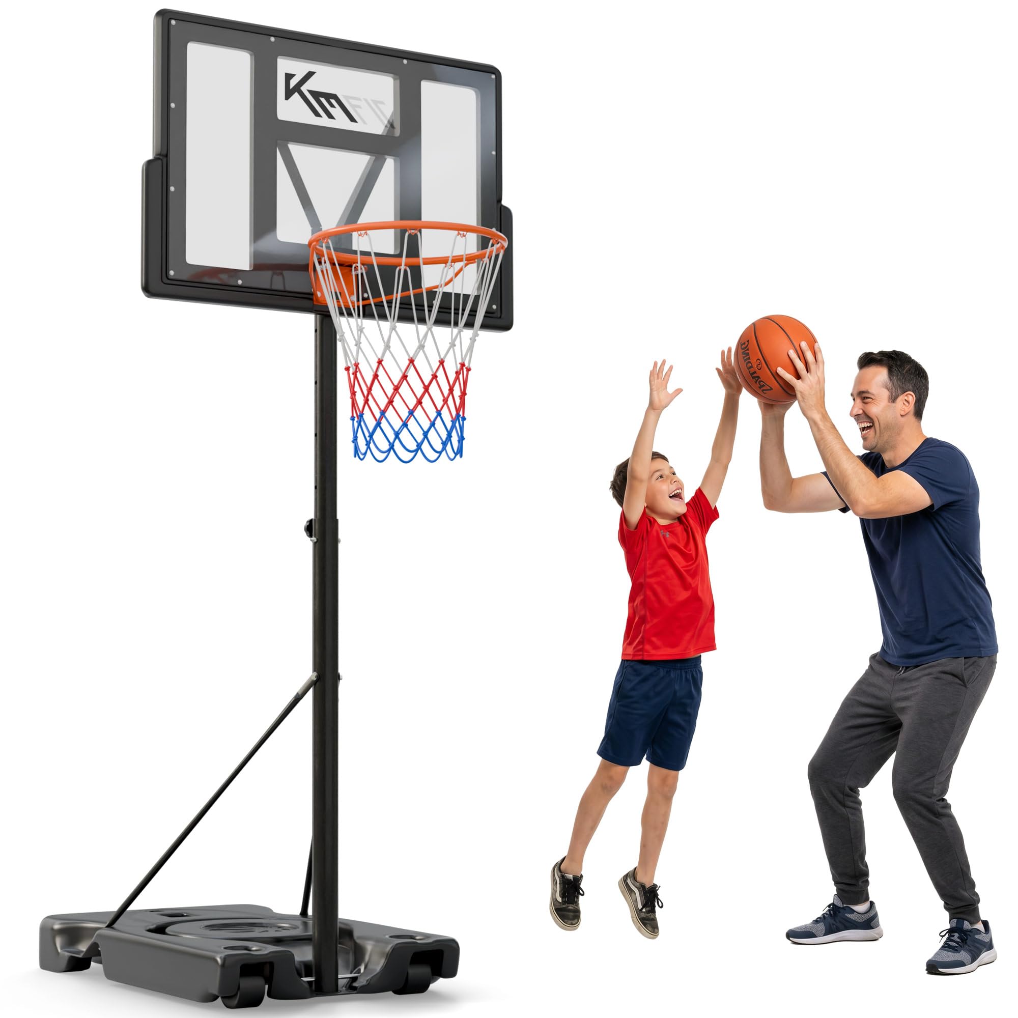 KM-Fit Basketballkorb Outdoor höhenverstellbar 135–305 cm | Mobiler Basketballständer mit Federkorb, Rollen & Backboard | Basketballanlage für Kinder, Jugendliche & Erwachsene | inkl. 2 Netze