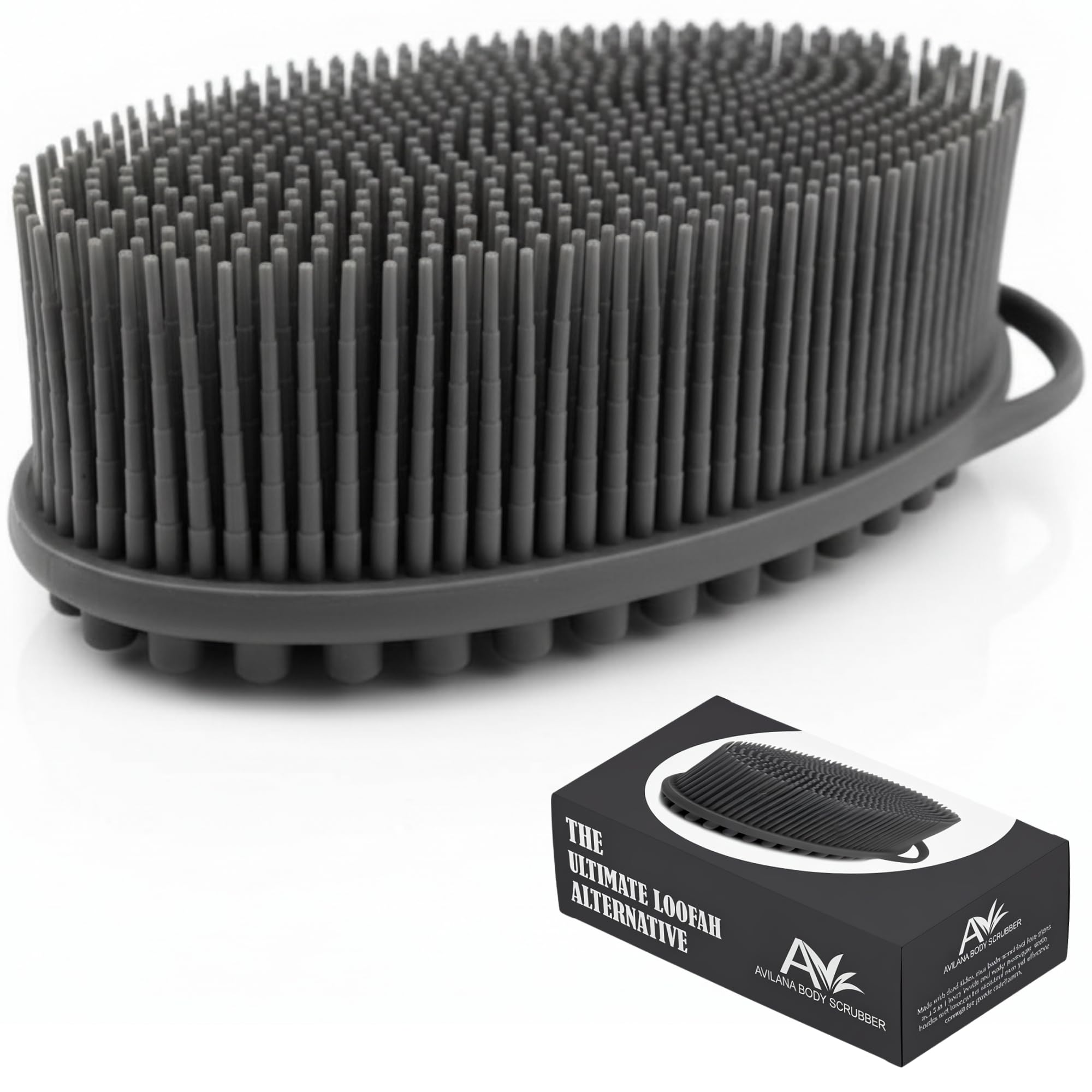 Silicone Body Scrubber for Shower - Gentle Exfoliating Back Scrubber with Soft Bristles - Avilana Premium Dual Sided Bath Brush Massage - Loofah Alternative for Sensitive Skin - Gift Women Men