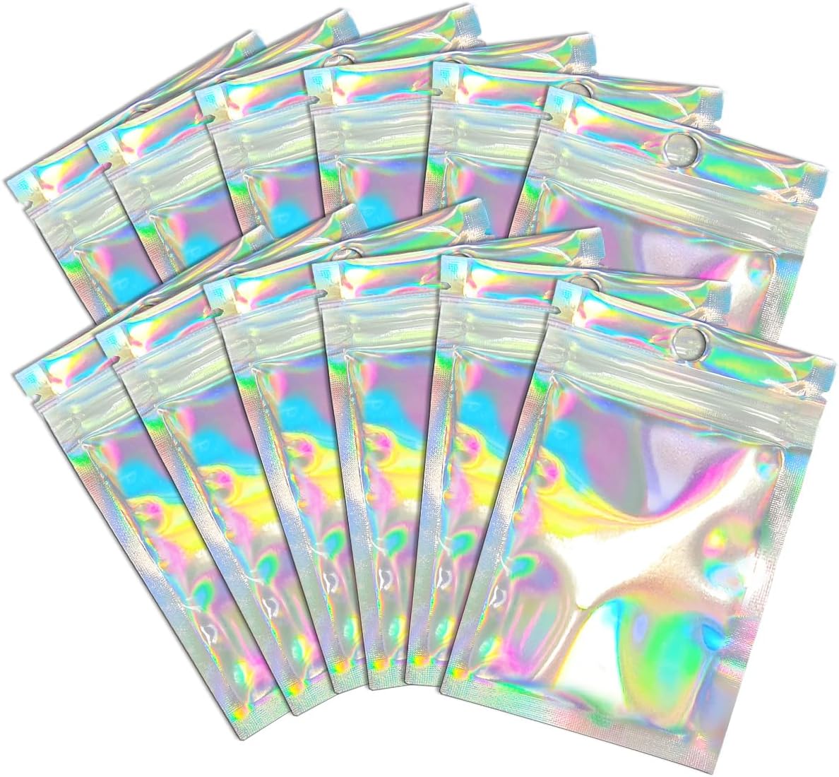 Trunple Smell Proof Bags & Resealable Foil Pouch Bag [100 PCS ] Great for Party Favor Food Storage Holographic Color 2.3 x 3 Inch