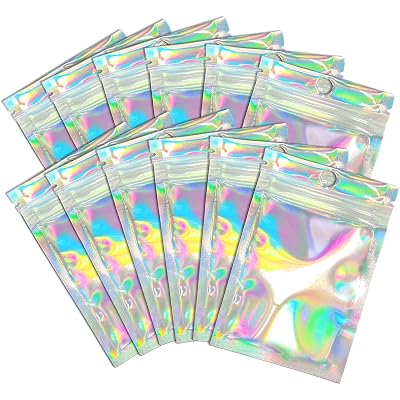 Trunple Smell Proof Bags & Resealable Foil Pouch Bag [100 PCS ] Great for Party Favor Food Storage Holographic Color 2.3 x 3 Inch