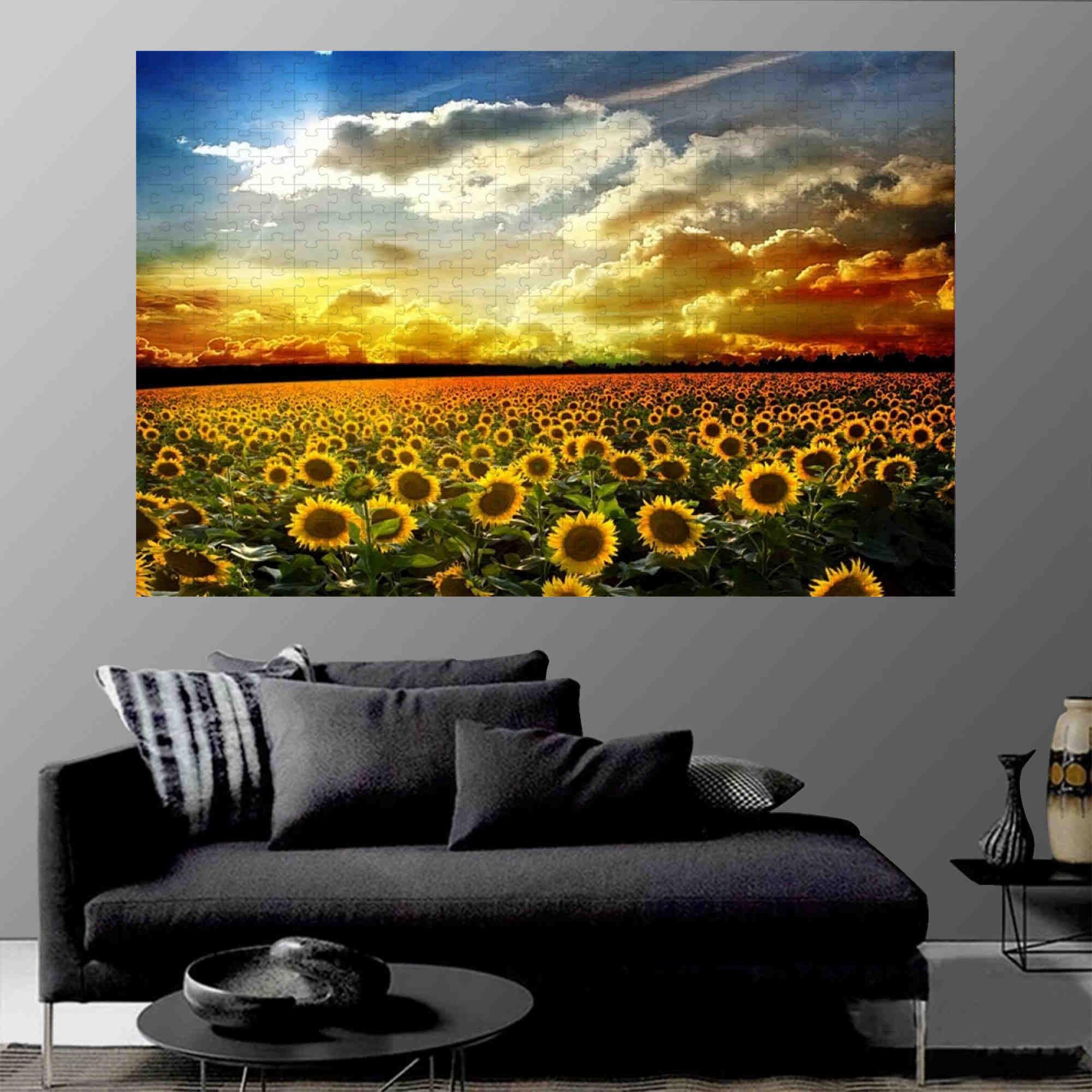 Campo di girasoli al tramonto - Puzzle in legno da 3000 pezzi - Per famiglie e ragazzi