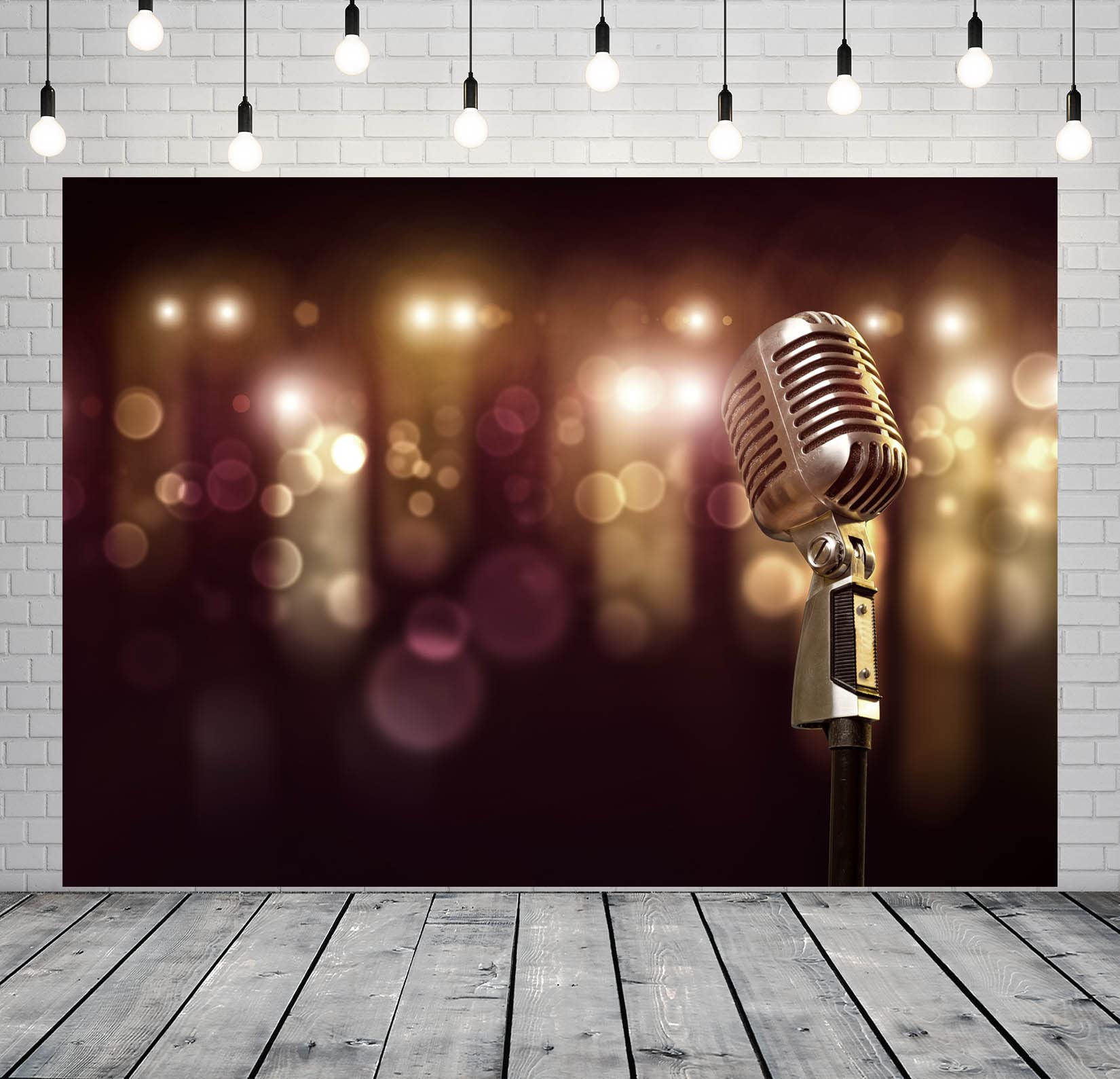 BELECO 4.6x2.5m Sfondo Tessuto Musica-Microfono | Luci bokeh scintillanti, microfono karaoke sfondo, disco musica, decorazione compleanno telo di sfondo