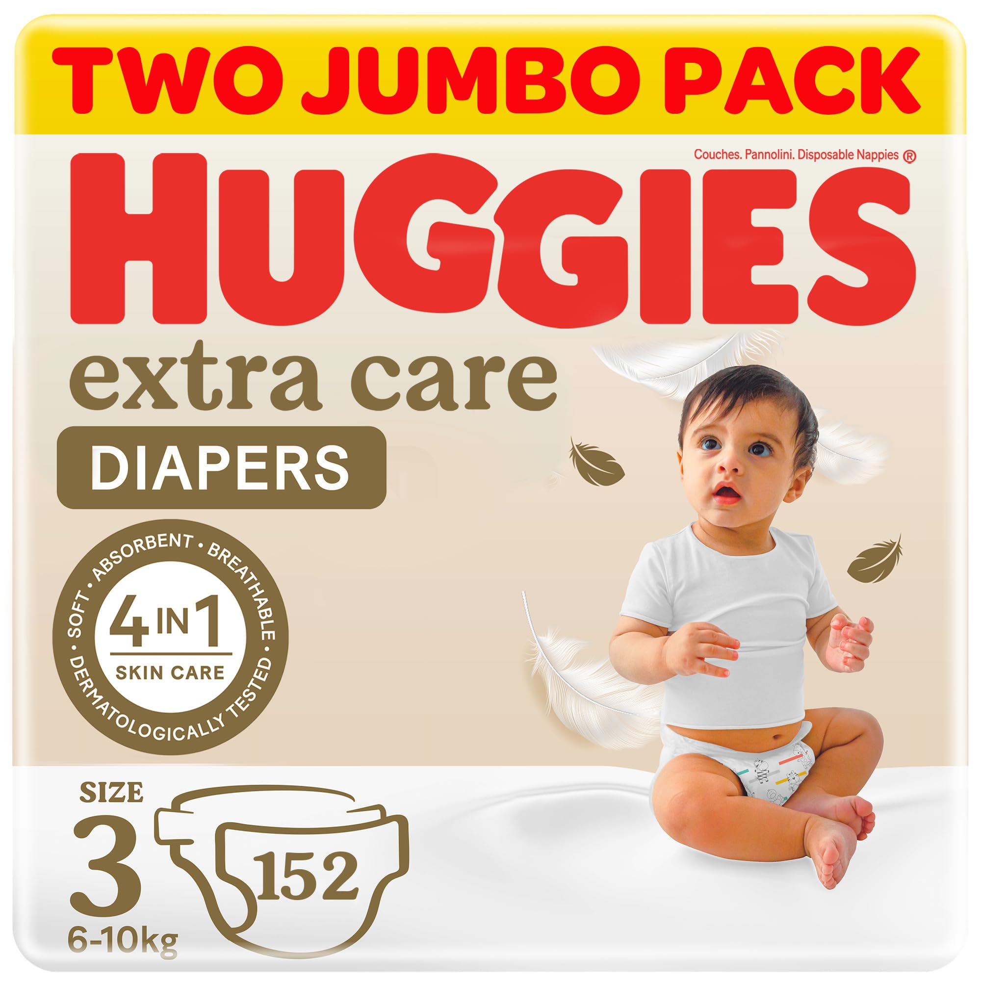 Huggies Extra Care, Size 3, 4 - 9 kg, Twin Jumbo Pack, 152 Diapers