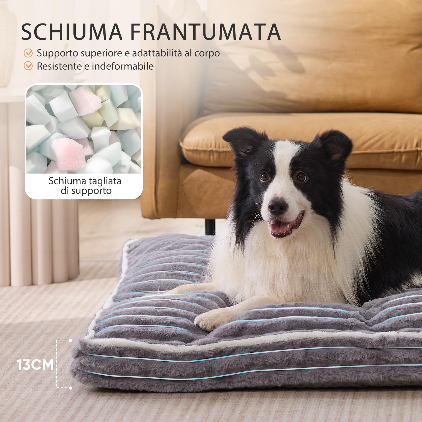 Cuccia Cane Grande：Cuccia Cane Interno Sfoderabile E Lavabile Pelo Finto Coniglio -Fodera 100% impermeabile - Base Antiscivolo - Ideale per Gabbie E Casa Grigio (97 x 70 x 13 cm)