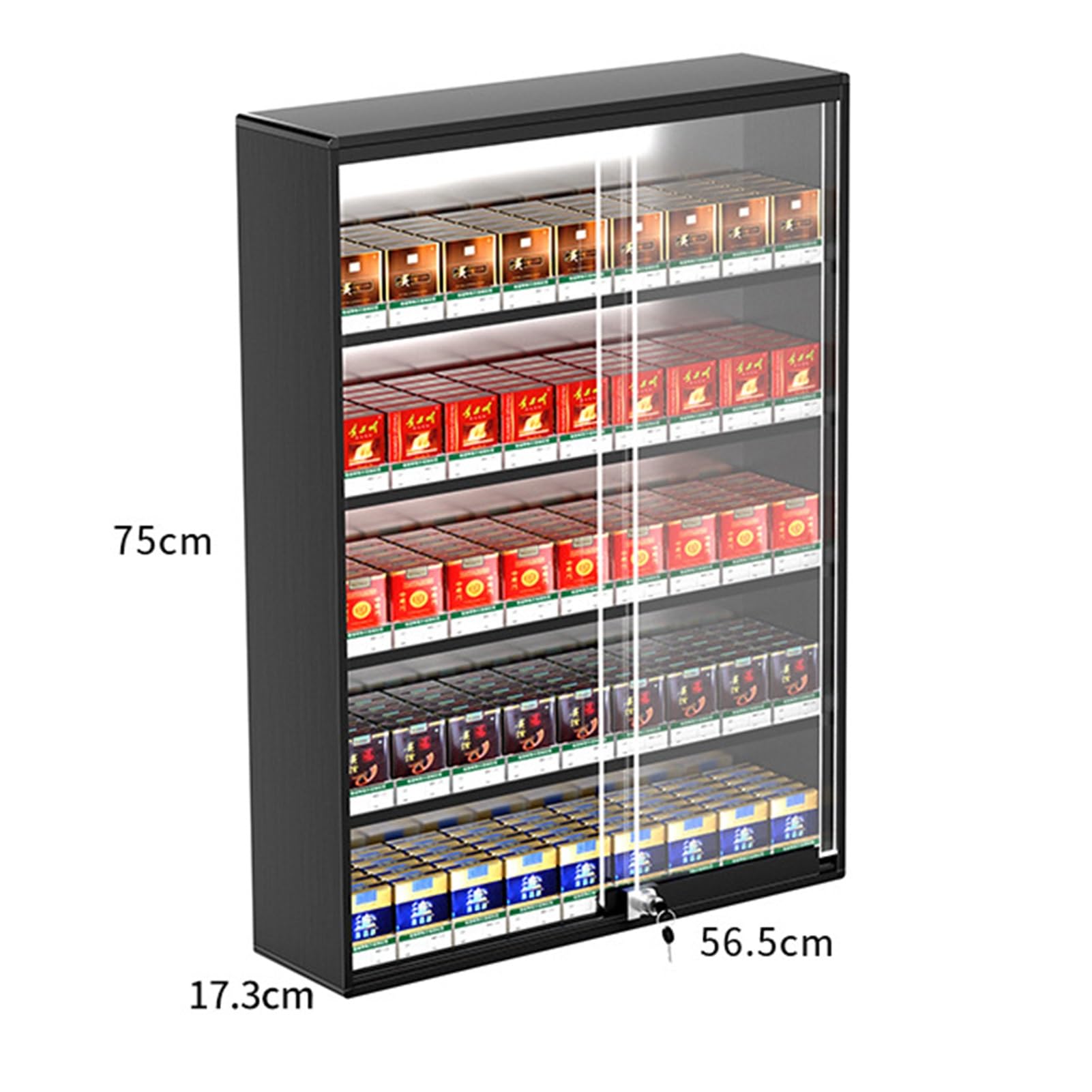 Expositor de cigarrillos, estantes de exhibición para tiendas minoristas, supermercados y mercados, vitrina de exhibición de cigarrillos de pared, organizador d,Black-22.24x6.81x29.53in/56.5x17.3x75CM