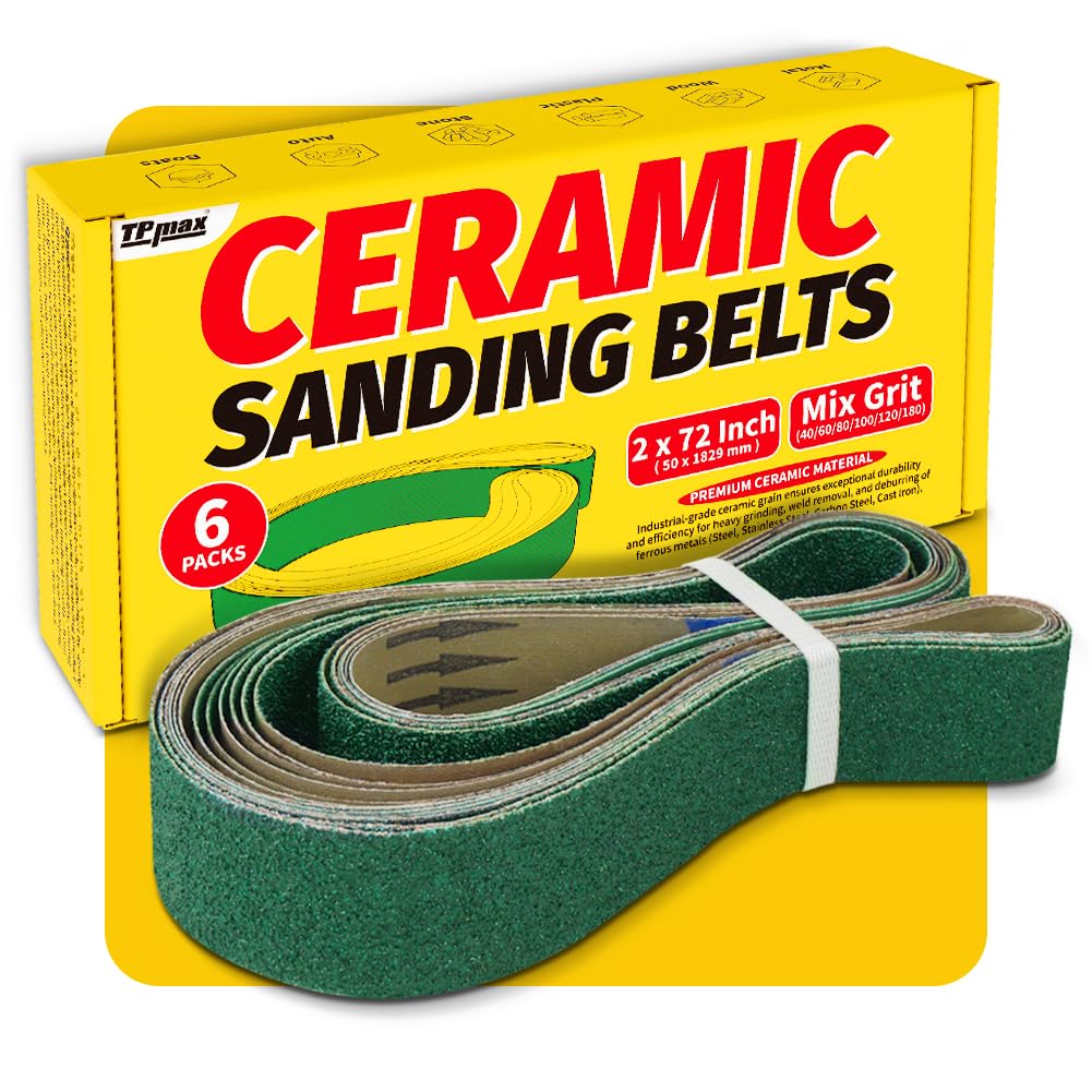 6 Pack 2 x 72 Inch Zirconia Ceramic Sanding Belts Kit – 40, 60, 80, 100, 120, 180 Grits Premium Metal Grinding Belts for Knife Sharpening, Stock Removal, and Bevel Work