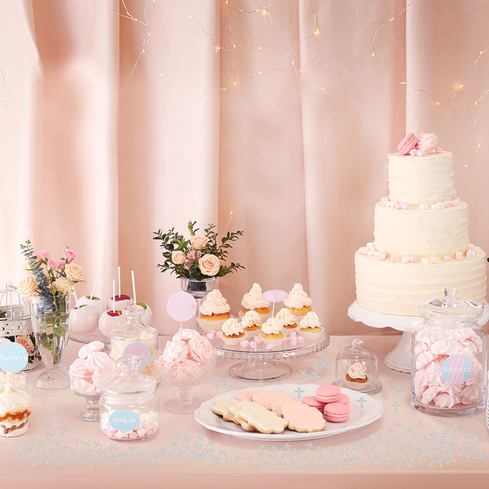 Labakita Konfetti do stołu krzyżowego na chrzest, konfetti krzyżowe, na chrzest, komunię, baby shower, konfetti na stół, dekoracja krzyża, 200 szt. (srebrne)