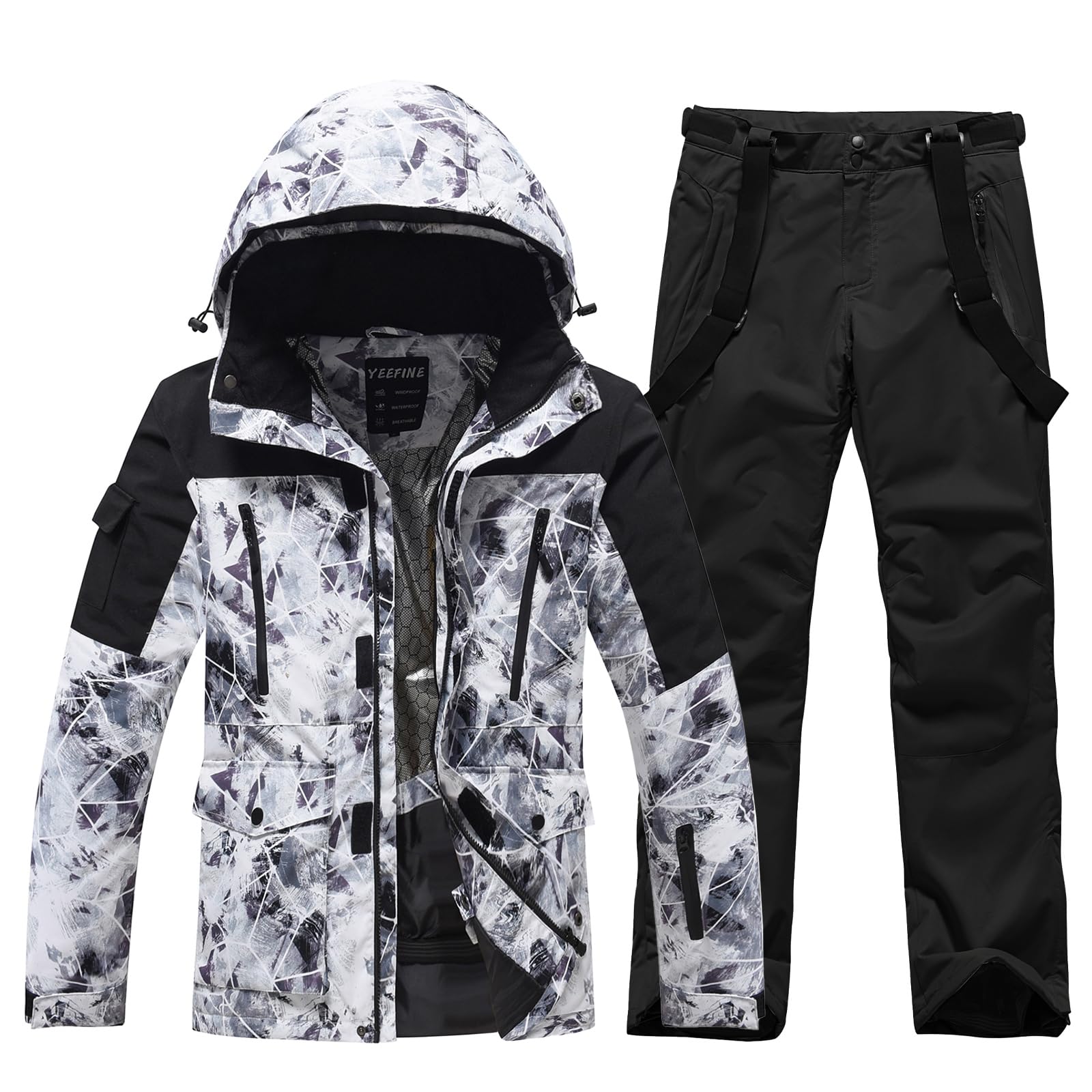 ALSOGO Tuta da sci da uomo, set da 2 pezzi, impermeabile, antivento, invernale, calda giacca da sci e pantaloni per sci, snowboard, arrampicata