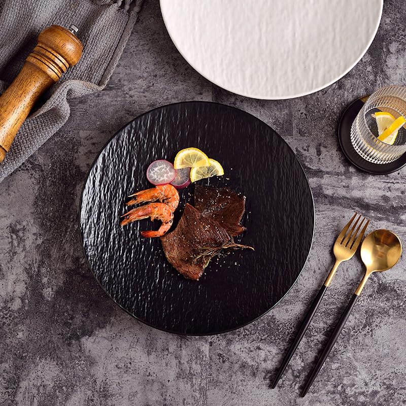 Platos De Comida Plato plano de cerámica occidental for carne, postre de frutas esmeriladas en blanco y negro, vajilla creativa for cena Suministros Para La Fiesta(11 inches-01)