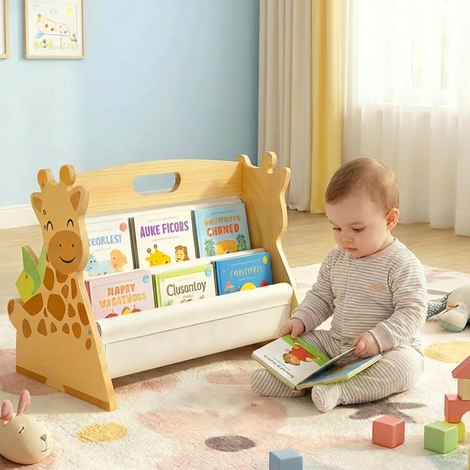 Tatqilo Bookshelf Wooden Childrens Bookcase, Montessori kids Bookshelf, Double-Sided kids Bookcase, Nursery Book Storage Organiser for Reading Corner, Bedroom(43X28X34cm)