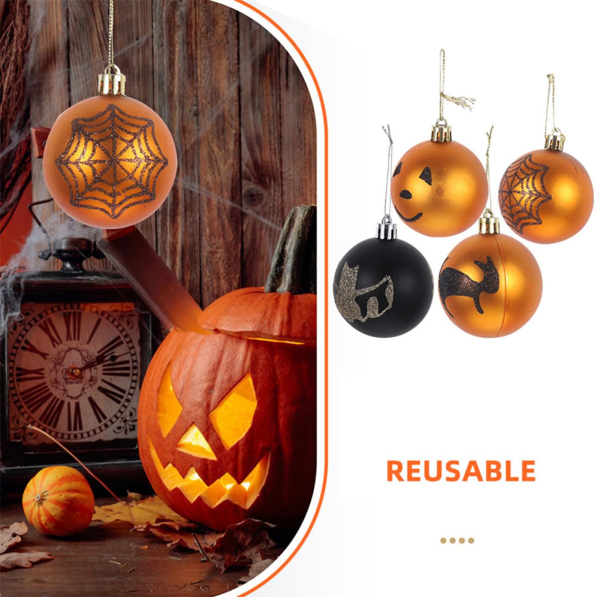 Operitacx 36 Pezzi Palline e Riutilizzabili di Halloween in Plastica Leggere Decorative Design Unico a Tema Magiche e Zucche, Facili da Appendere per Decorazioni Interne ed Esterne