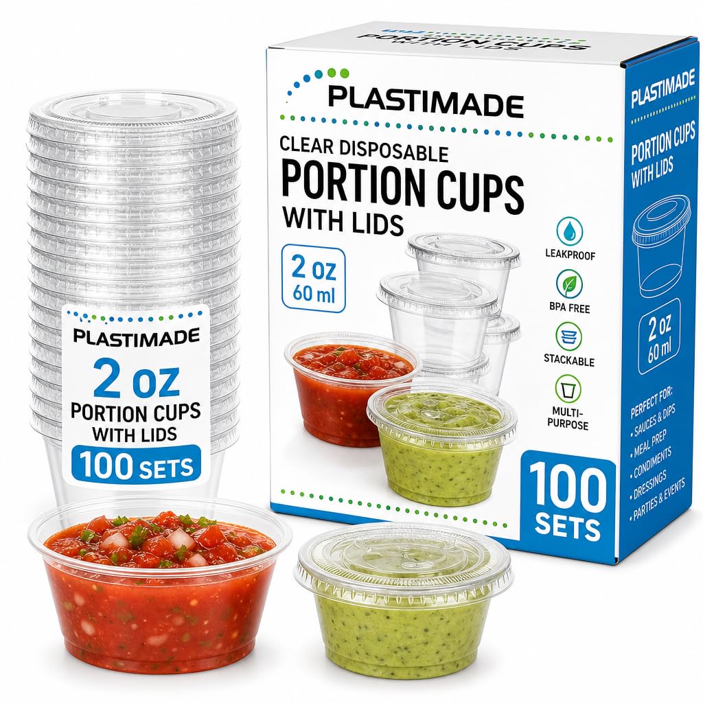 Jello Shot Portion Cups with Lids, 2 Oz Plastic, 100 Sets