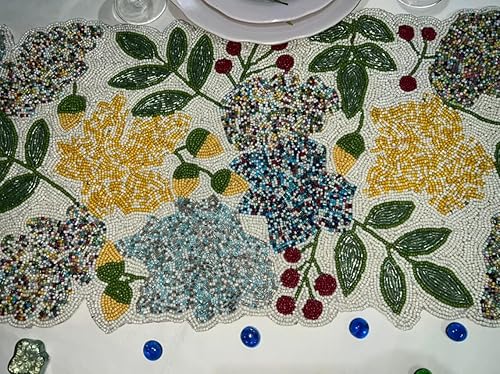 HM Creation Camino de mesa multicolor hecho a mano con cuentas camino de mesa floral multicolor decoración de mesa de boda de 13 x 36 pulgadas