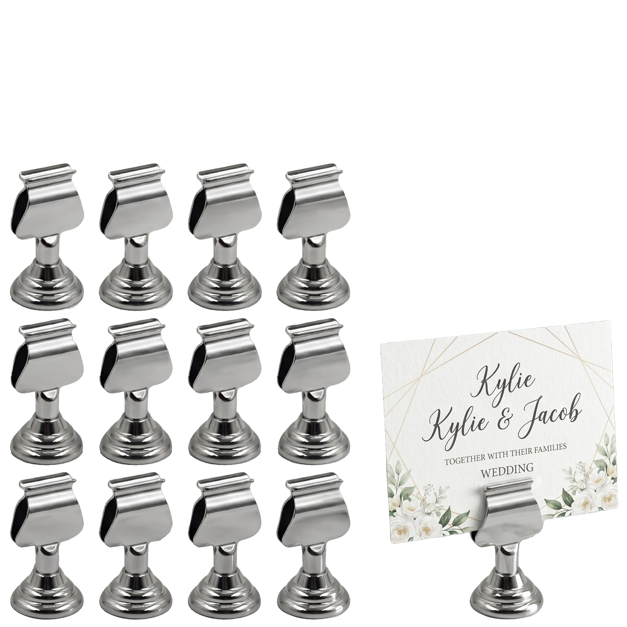 12 Piezas Soportes para Números de Mesa para Bodas, Portatarjetas Metálicos Plateados, Portanombres y Portafotos para Eventos, Bodas de Oro y Plata, Restaurantes y Fiestas