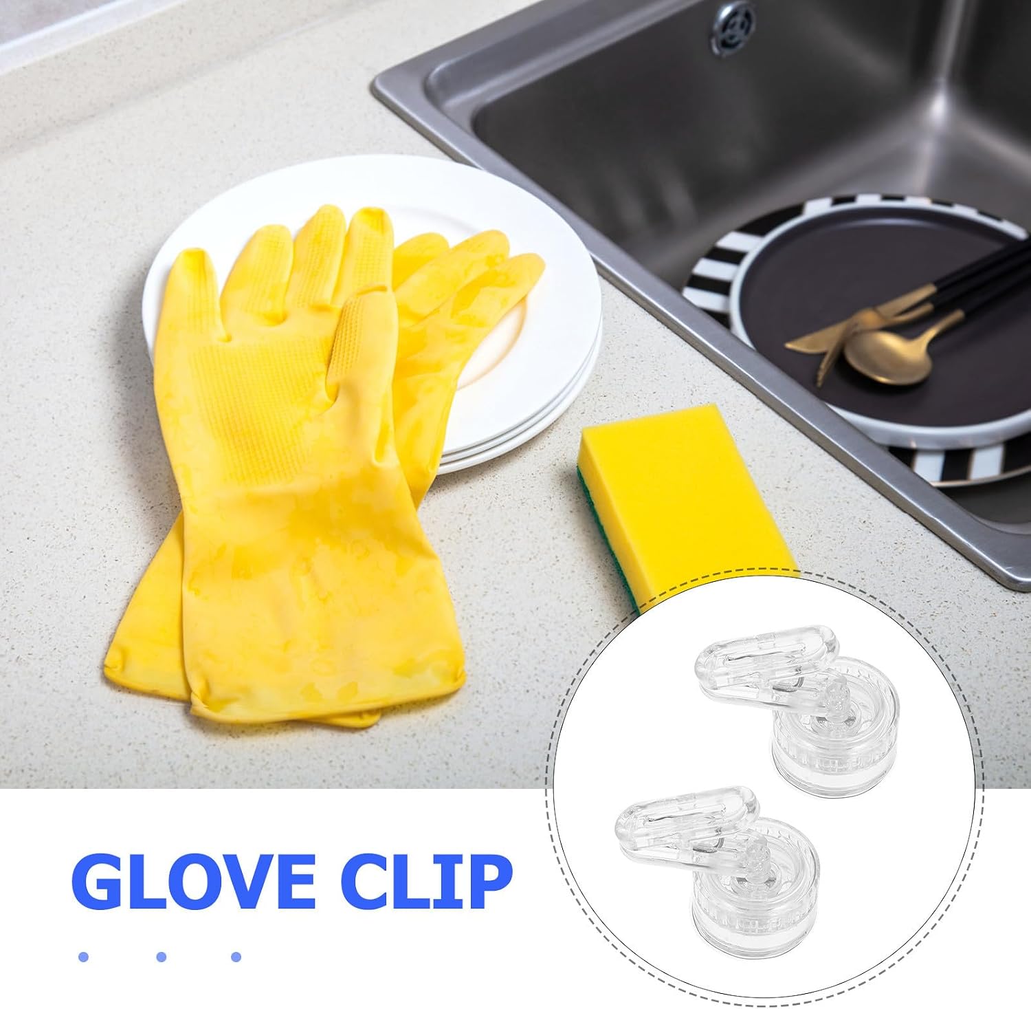2pcs Rotatable Plastic Wall-Mounted Glove Holder with Dual Clip Structure and Suction Cup Hooks for Kitchen Use, Secure Clip Design for Dish Gloves and Towels, Easy Installation image 3