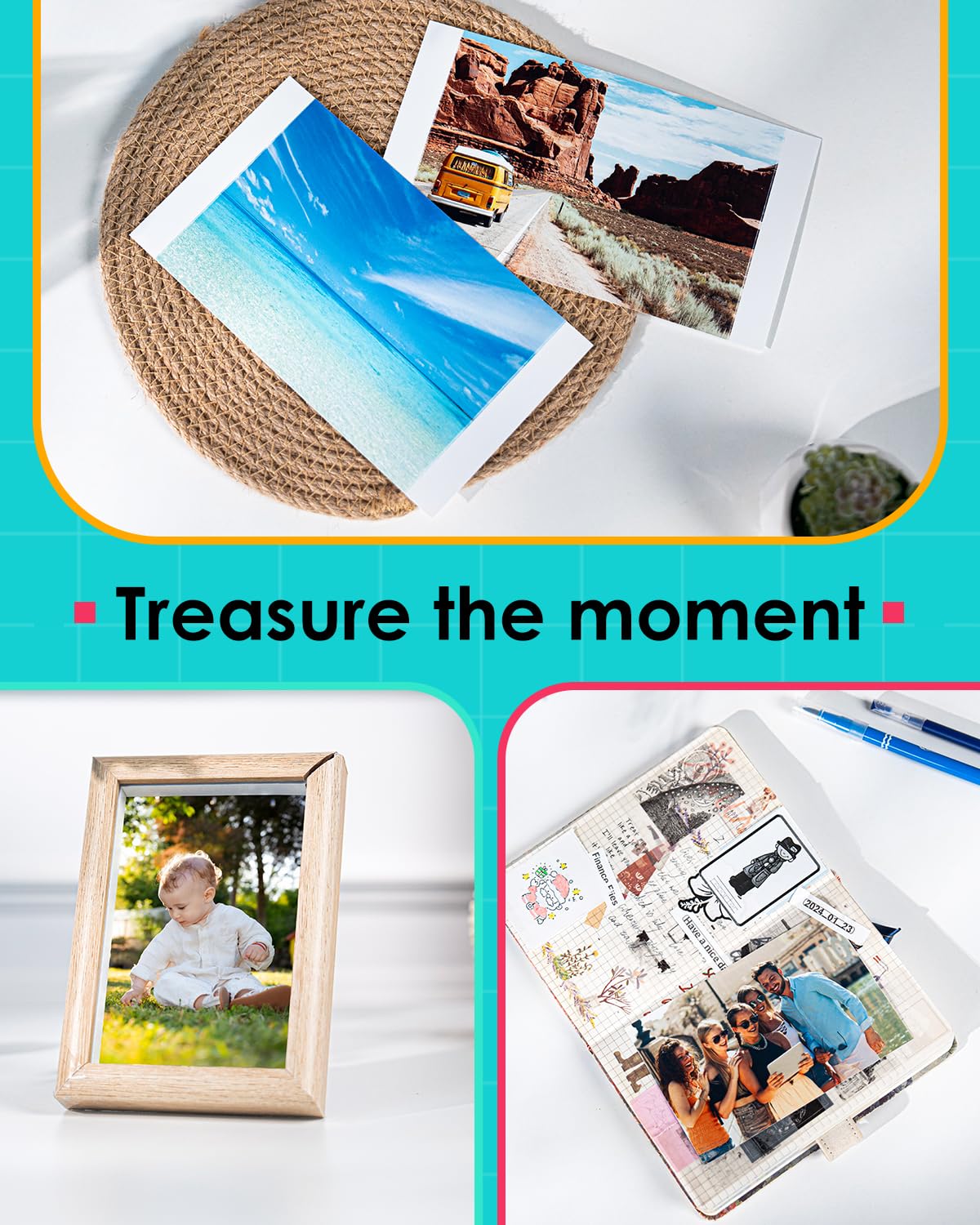 Compatible con Liene Amber M100/M200/M110/M210-80 Hojas de Papel Fotográfico y 2 Cartuchos de Tinta, Papel Fotográfico 4"x6" (10x15cm) para Impresora de Sublimación Térmica, Antioxidante