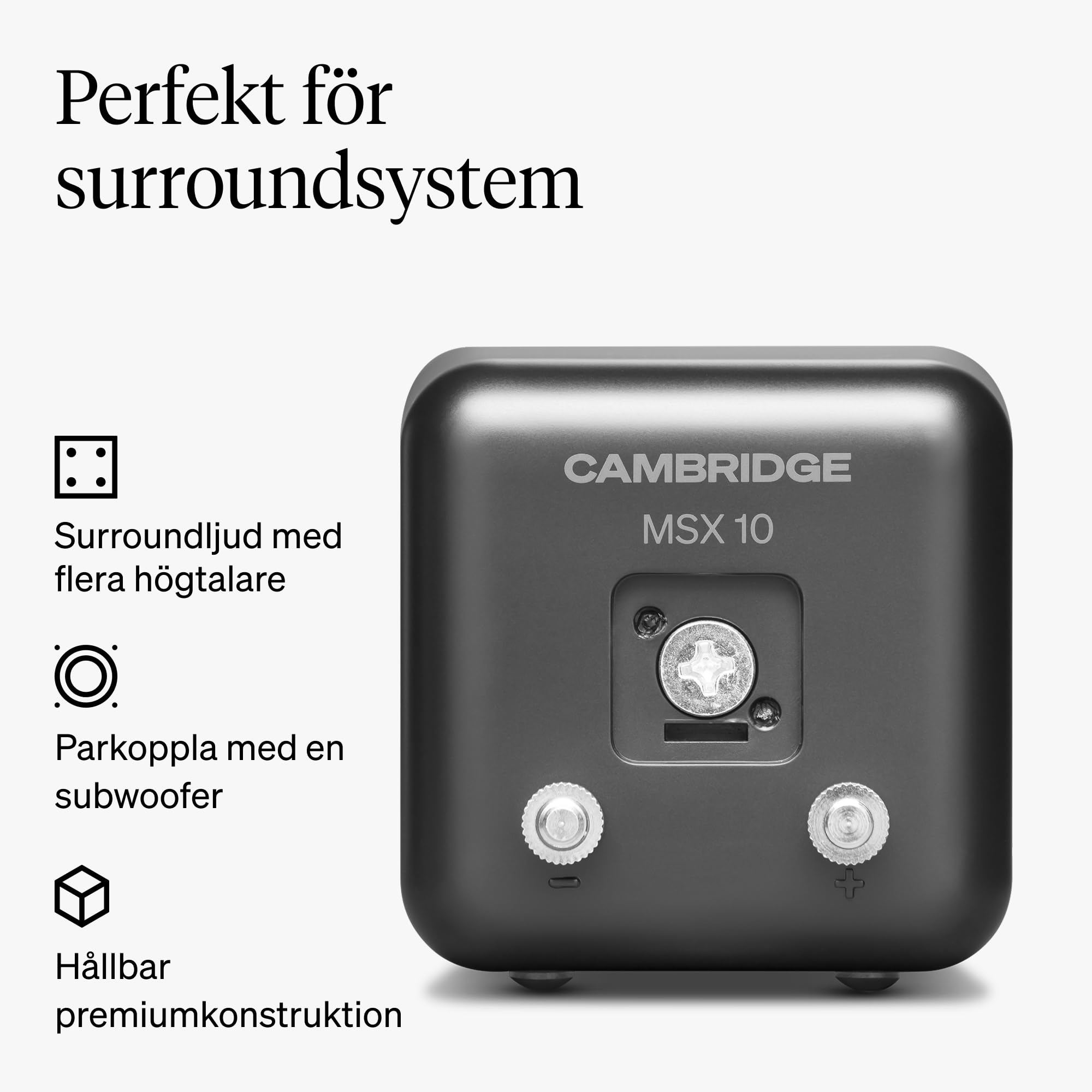 Cambridge Audio MSX 10 – Ultra-kompakte kabelgebundene Satellitenlautsprecher für Regal & Desktop, BMR-Technologie, HiFi-Stereo, Gaming-Setup, Wand-/Stativmontage - Verstärker erforderlich – Schwarz