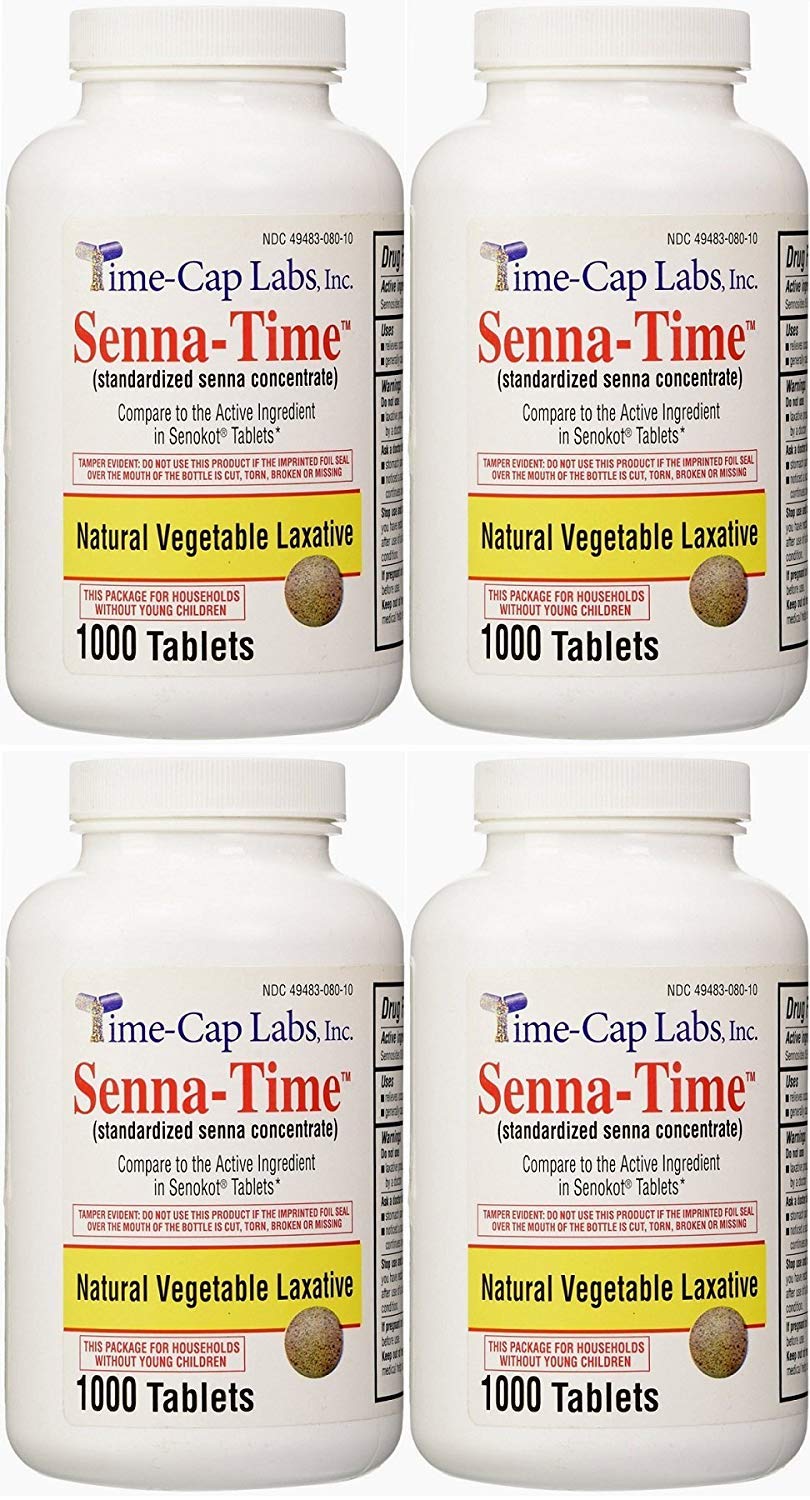 Senna-Time Generic for Senokot Natural Vegetable Laxative Senna 8.6 Mg 1000 Tablets per Bottle Pack of 4 Bottles