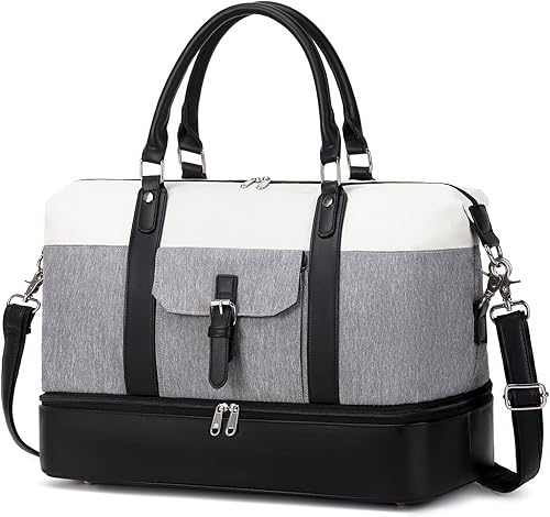 Bolsas de fin de semana para mujer, bolsa de lona grande de viaje, bolsa de fin de semana con compartimento de cuero para zapatos para hombres,