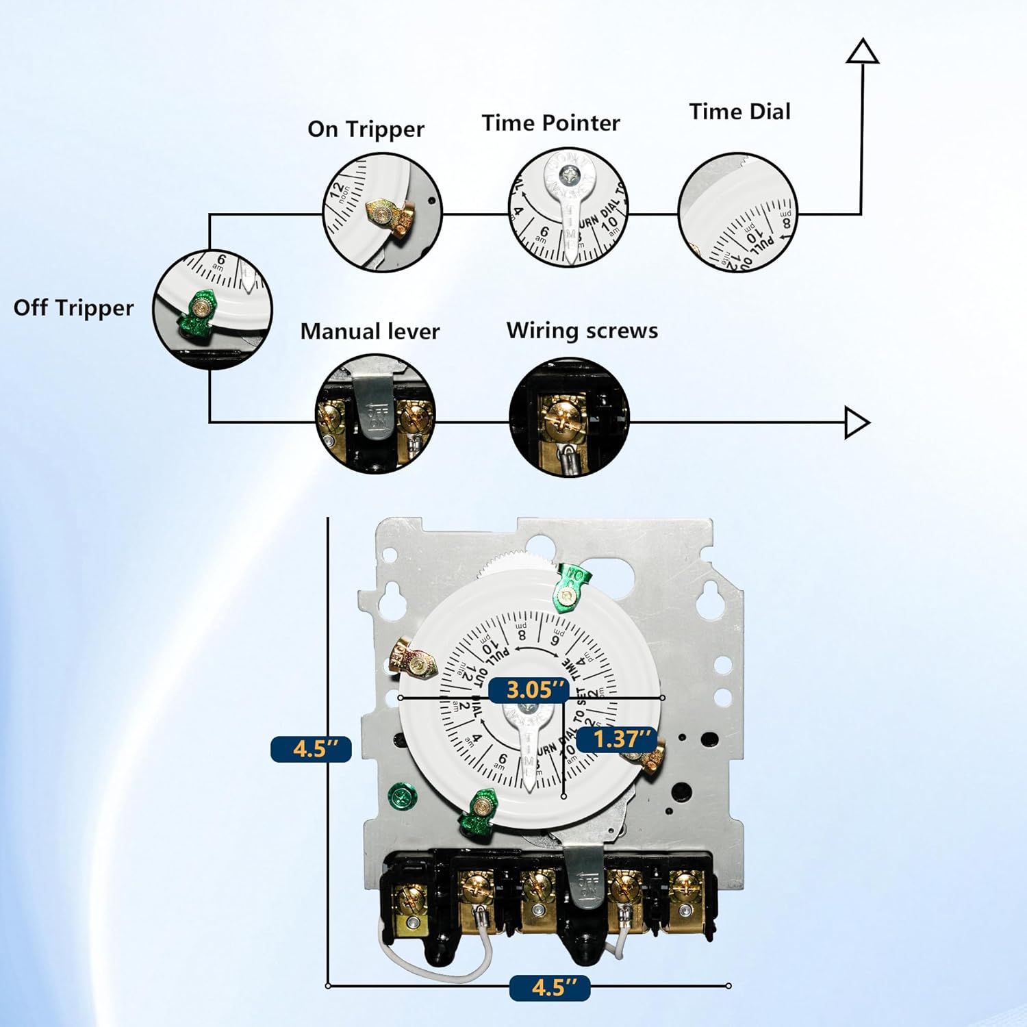 T104M Electromechanical Timer Switch Versatile Scheduling Manual Override,1-12 Cycles Per Day